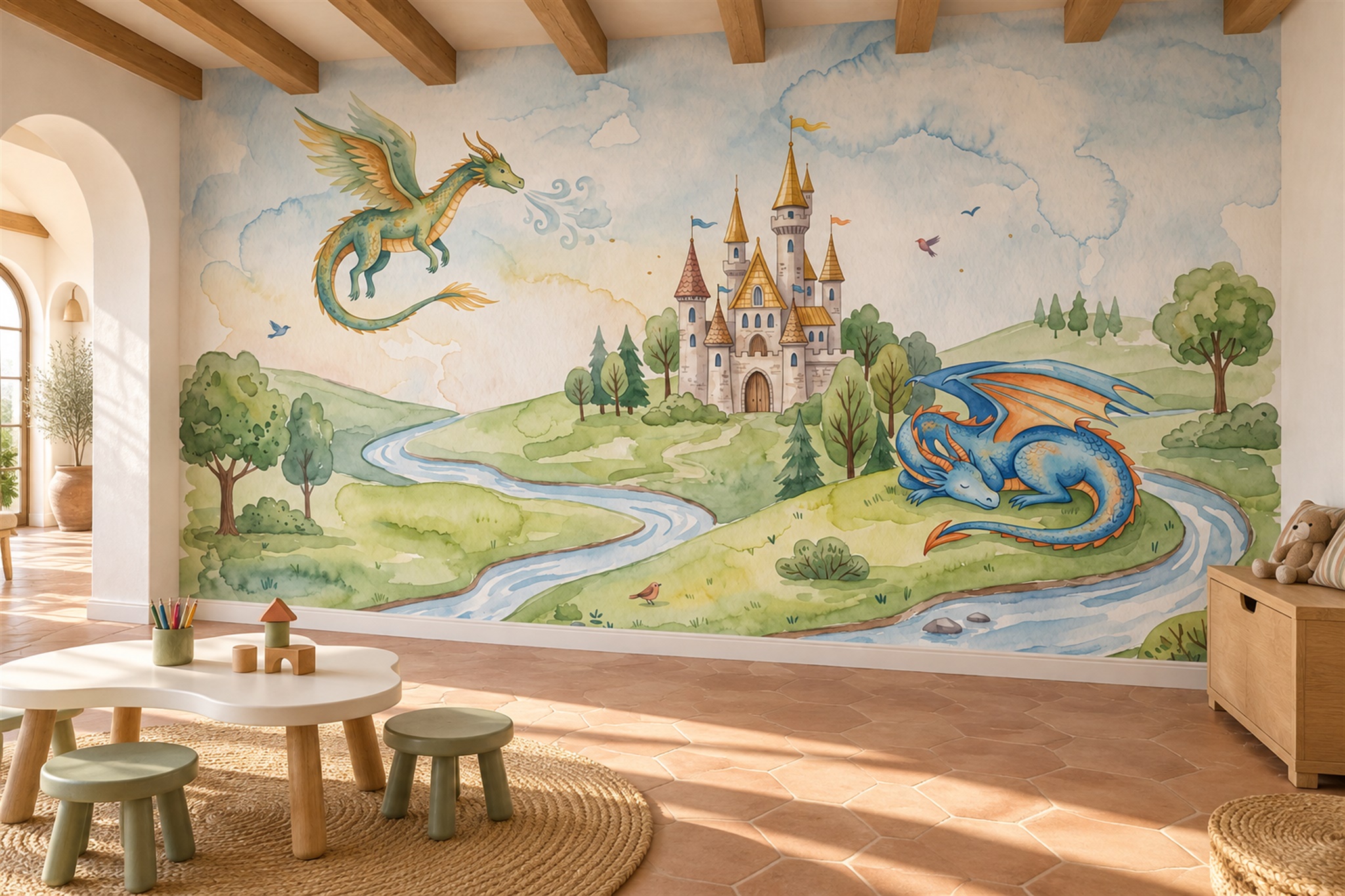 Green Pattern Decorative Wallpaper Mural Layered Linear Wallpaper Mural Accent-wall-wallpaper-murals, Peel-and-stick Finish