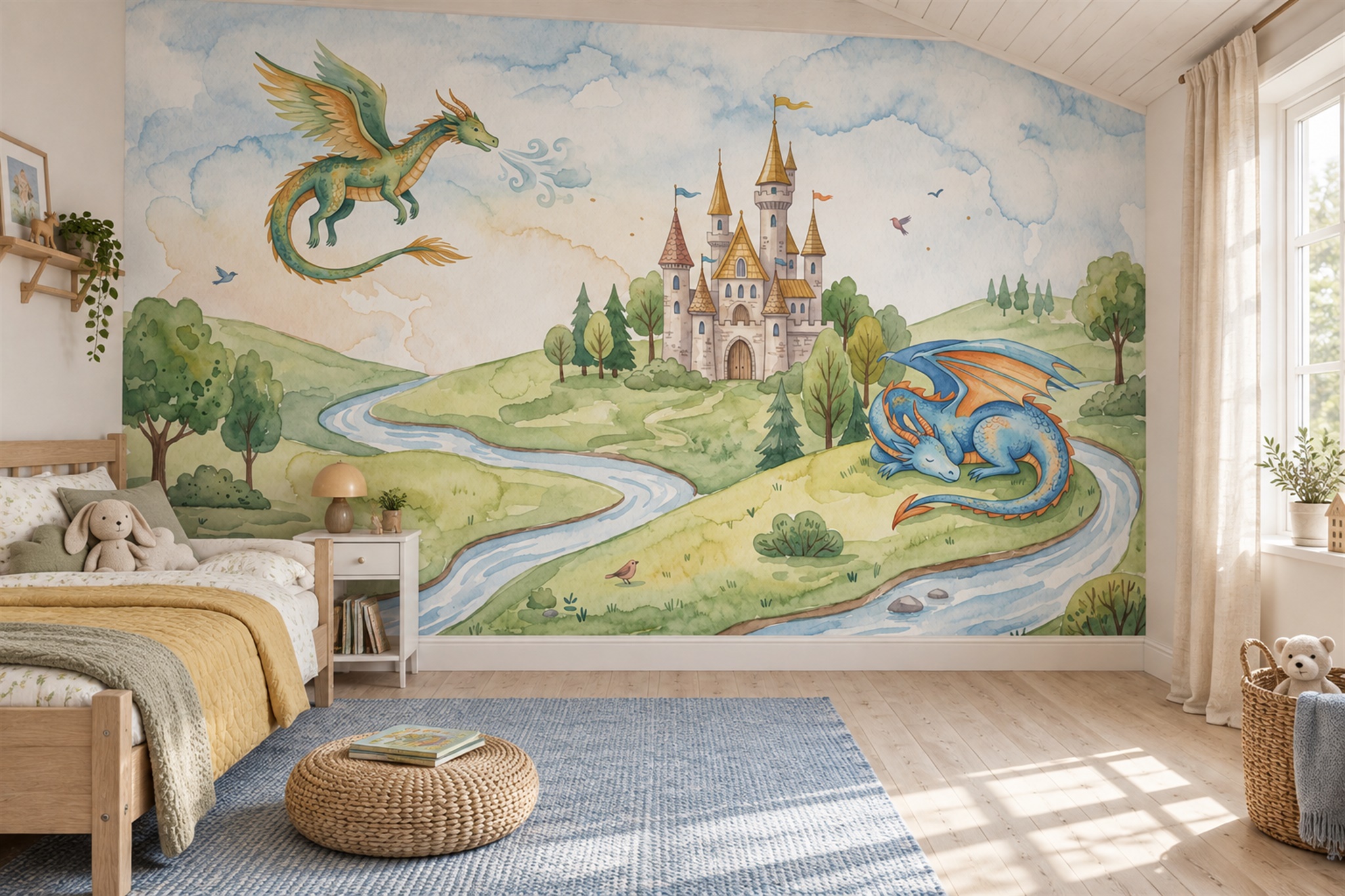 Green Pattern Decorative Wallpaper Mural Layered Linear Wallpaper Mural Accent-wall-wallpaper-murals, Peel-and-stick Finish