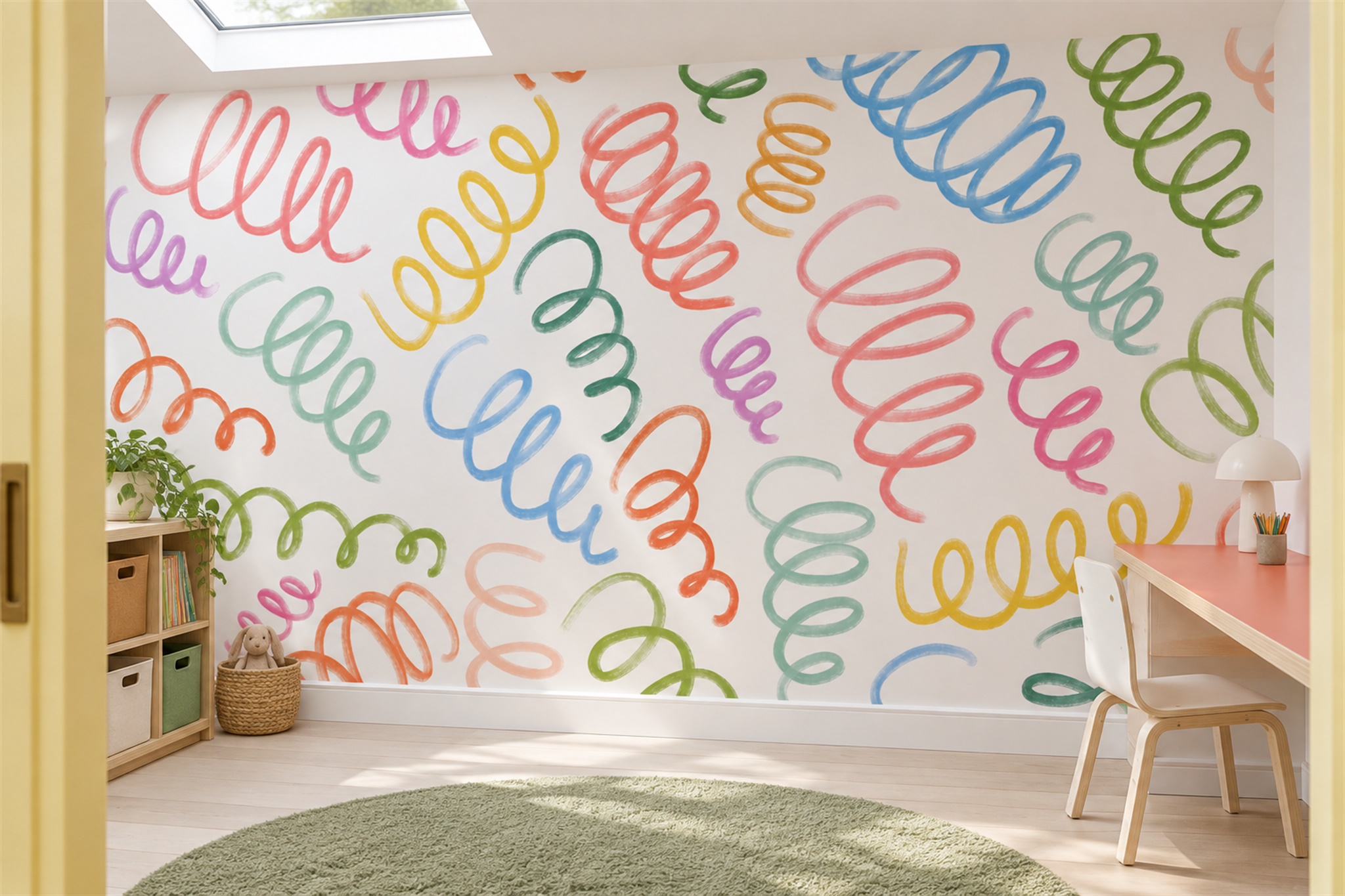 Pastel Pattern Decorative Wallpaper Mural Home-office-wallpaper-murals, Shown In A Home Office, Peel-and-stick Finish
