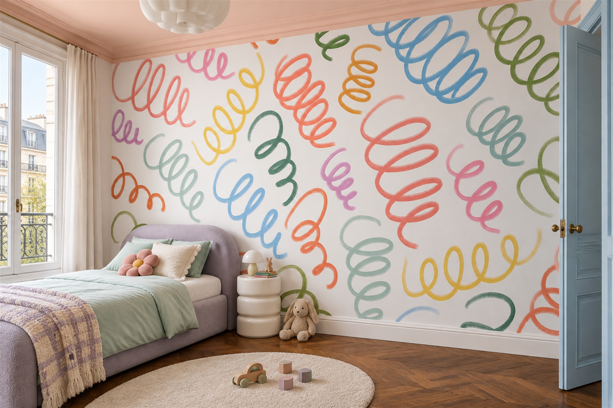 Pastel Hand Drawn Spiral Wallpaper Mural — Wallpaper Mural Design, Peel-and-stick Finish