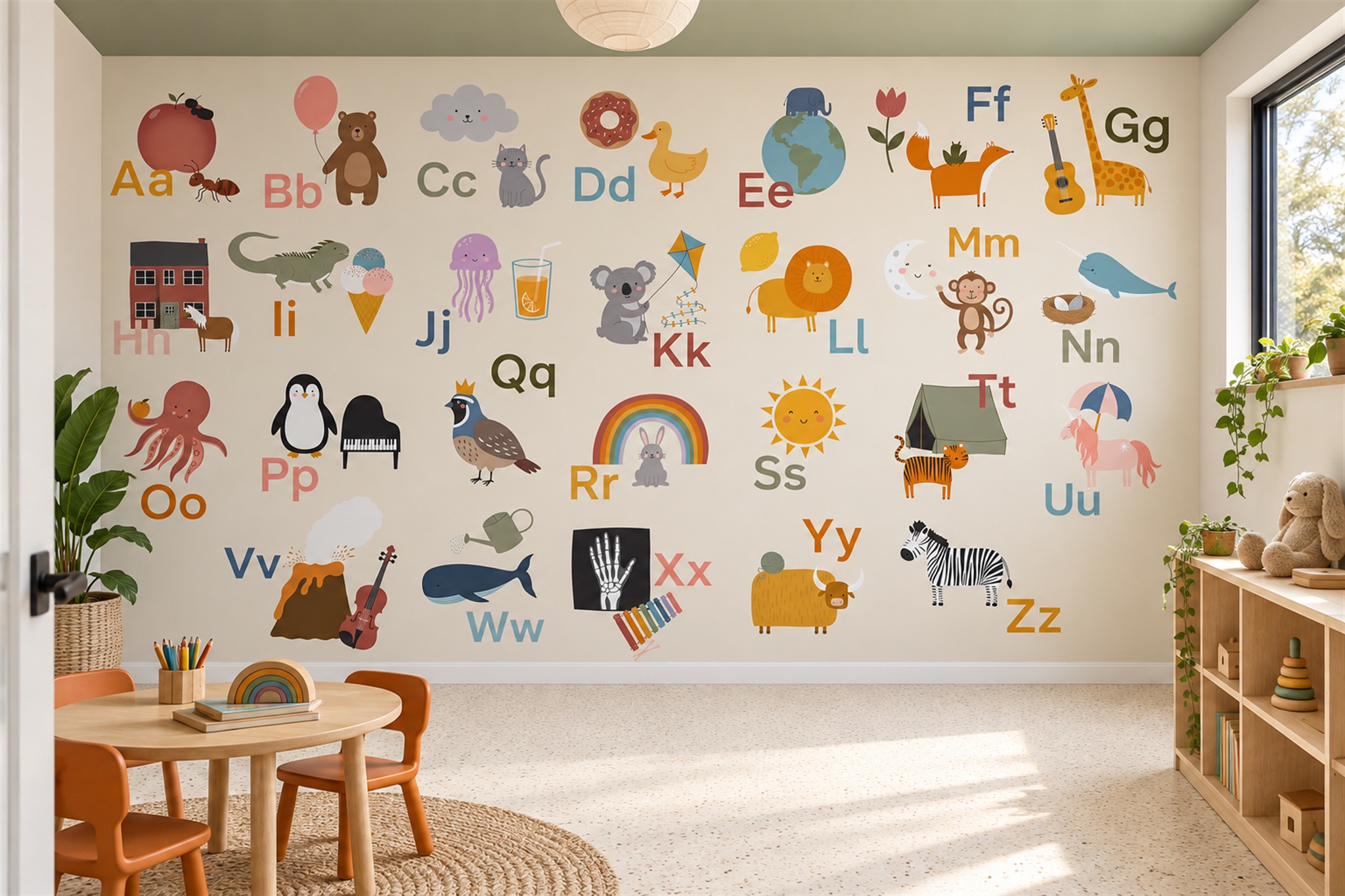Beige Pattern Decorative Wallpaper Mural Layered Composition Wallpaper Home-office-wallpaper-murals, Shown In A Nursery, Peel-and-stick Finish
