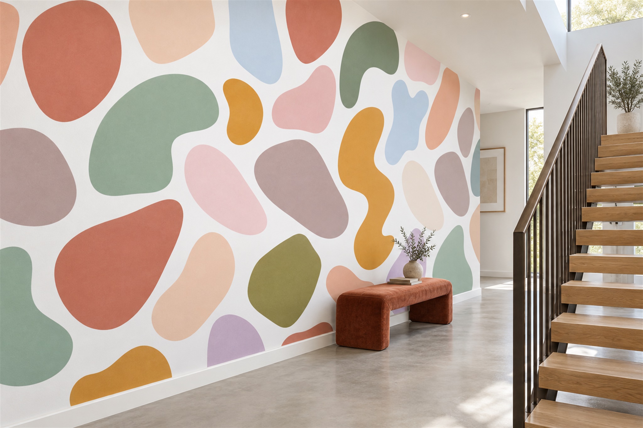 Pastel Shaped Abstract Wallpaper Mural Accent-wall-wallpaper-murals, Peel-and-stick Finish