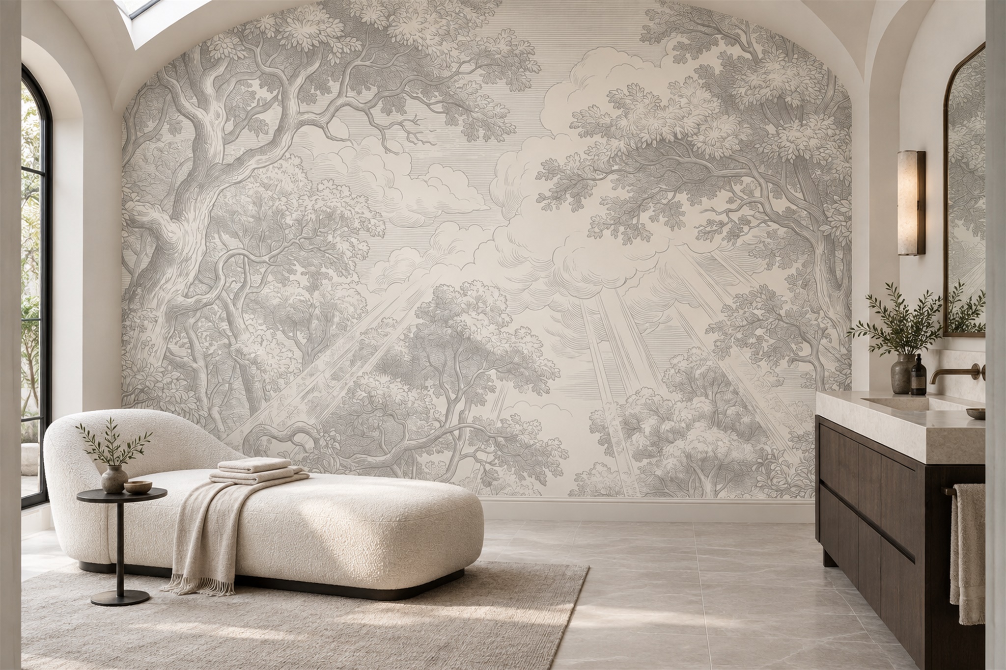 Grey Forest Scenic Textured Wallpaper Mural Bathroom-wallpaper-murals, Peel-and-stick Finish