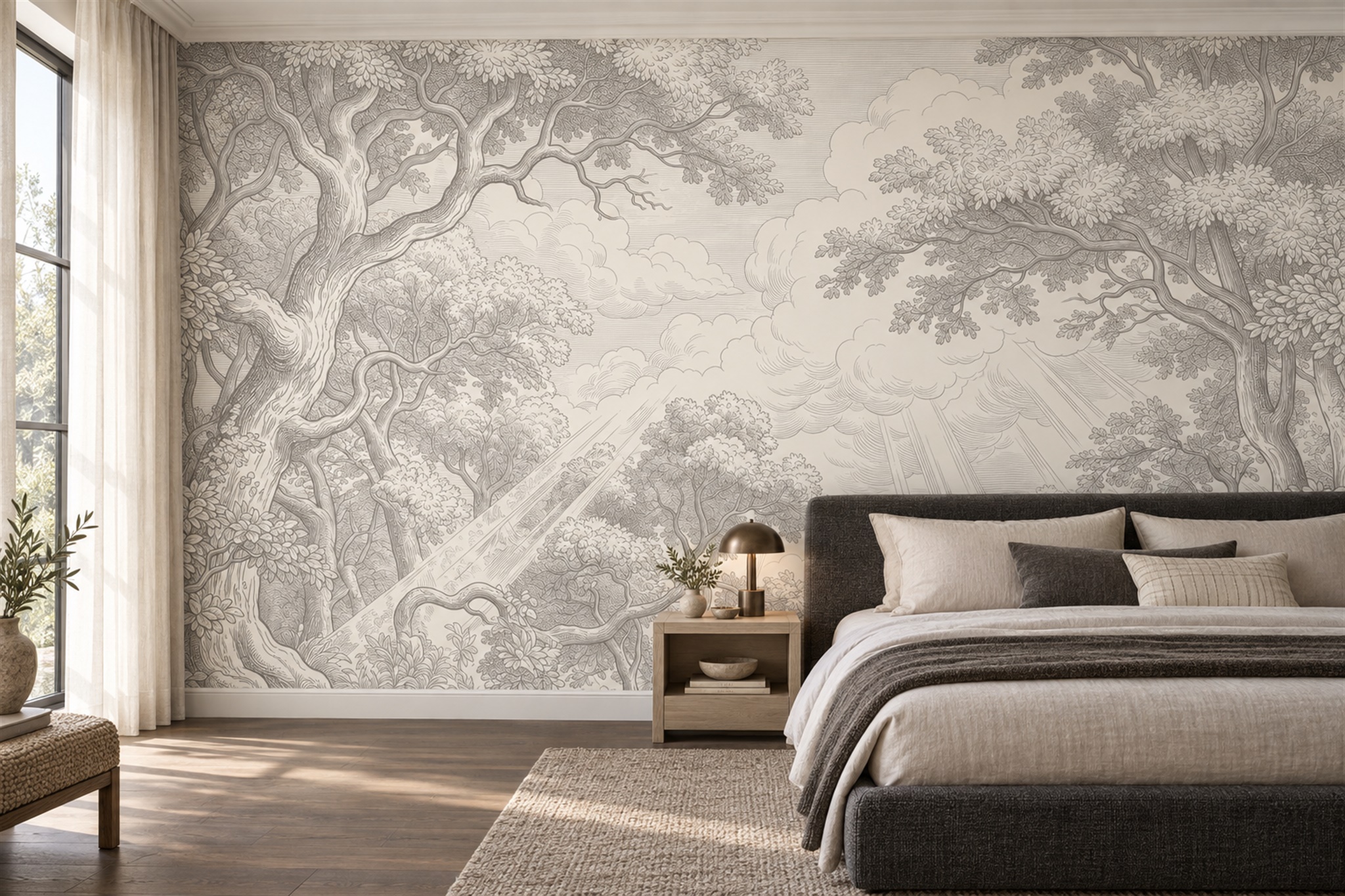 Grey Forest Scenic Textured Wallpaper Mural Bedroom-wallpaper-murals, Peel-and-stick Finish