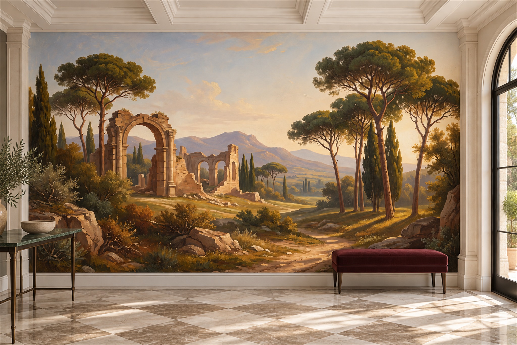Gold Pattern Decorative Wallpaper Mural Layered Detail Wallpaper Mural Entryway-wallpaper-murals, Peel-and-stick Finish