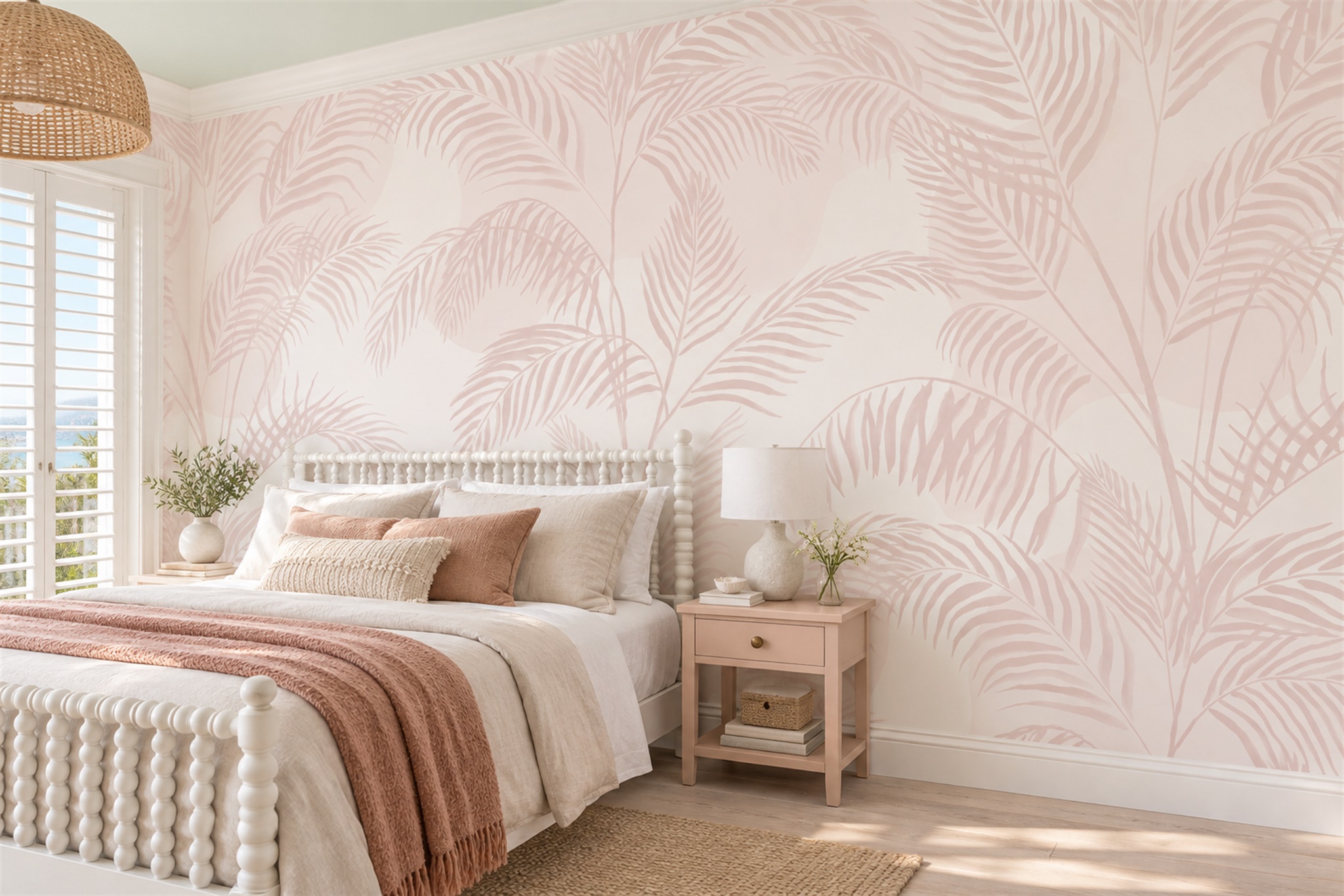 Pink Leaf Botanical Wallpaper Mural Bedroom-wallpaper-murals, Peel-and-stick Finish