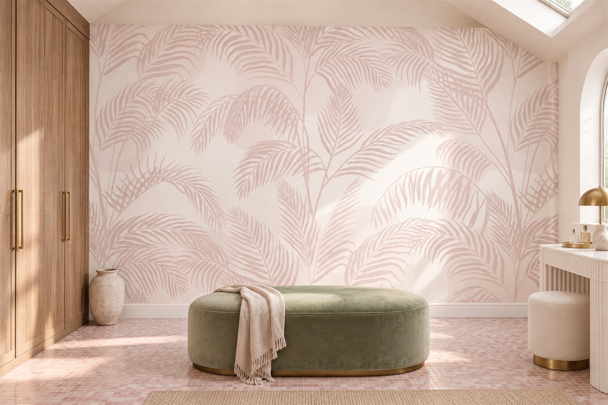 Pink Leaf Botanical Wallpaper Mural Feature-wall-wallpaper-murals, Peel-and-stick Finish