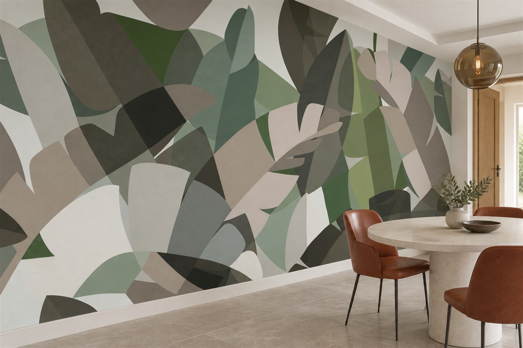 Green Leaf Botanical Painterly Wallpaper Mural Home-office-wallpaper-murals, Peel-and-stick Finish