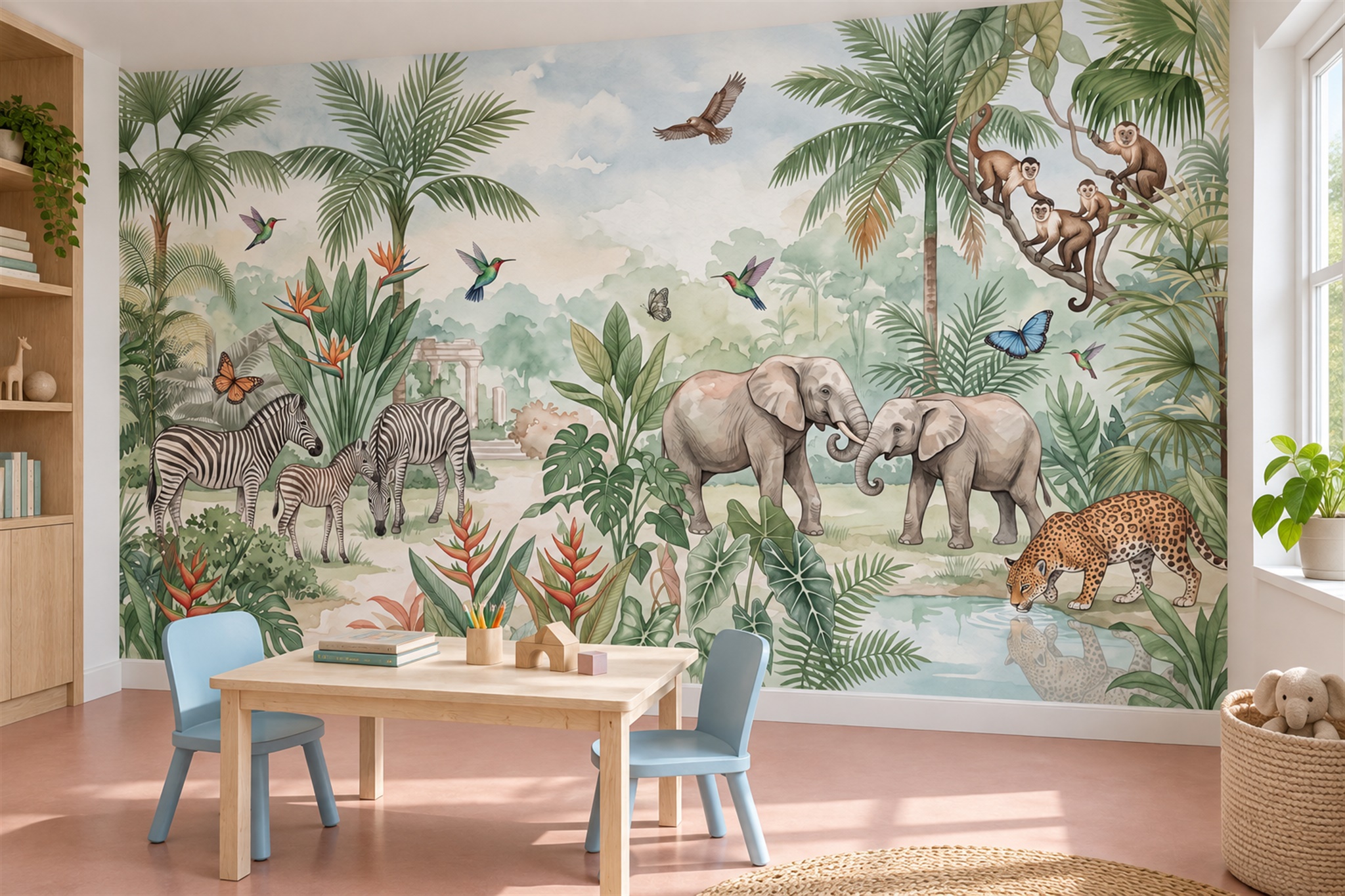 Green Toile Artful Decorative Wallpaper Mural Accent-wall-wallpaper-murals, Peel-and-stick Finish