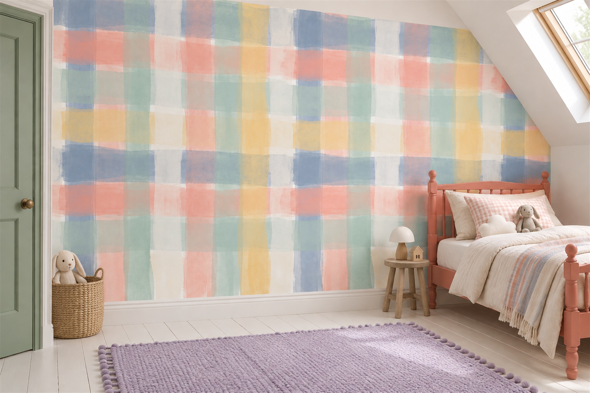 Pastel Check And Plaid Wallpaper Mural — Wallpaper Mural Design, Peel-and-stick Finish