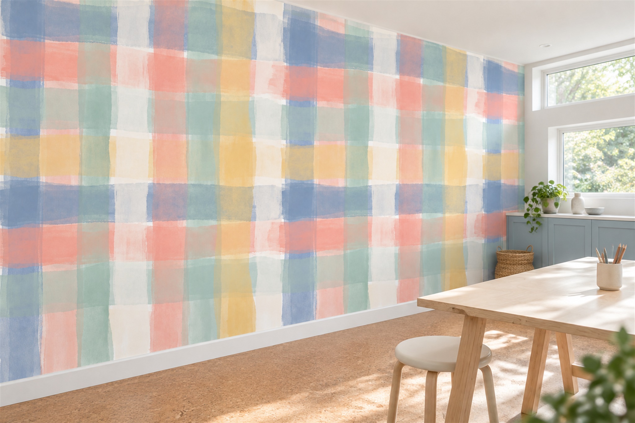 Pastel Pattern Decorative Abstract Wallpaper Mural Feature-wall-wallpaper-murals, Peel-and-stick Finish