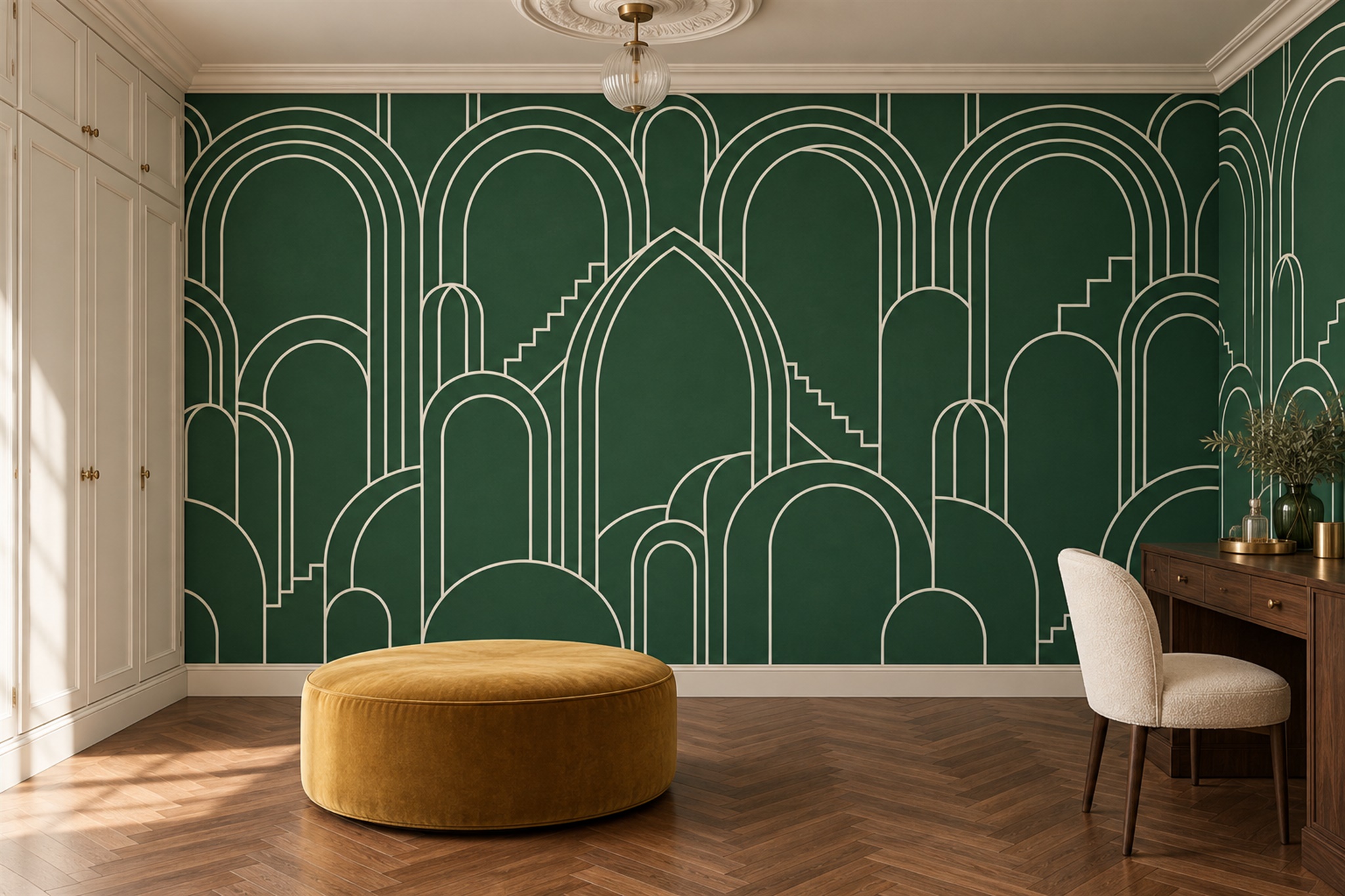 Green Arched Abstract Wallpaper Mural Accent-wall-wallpaper-murals, Peel-and-stick Finish