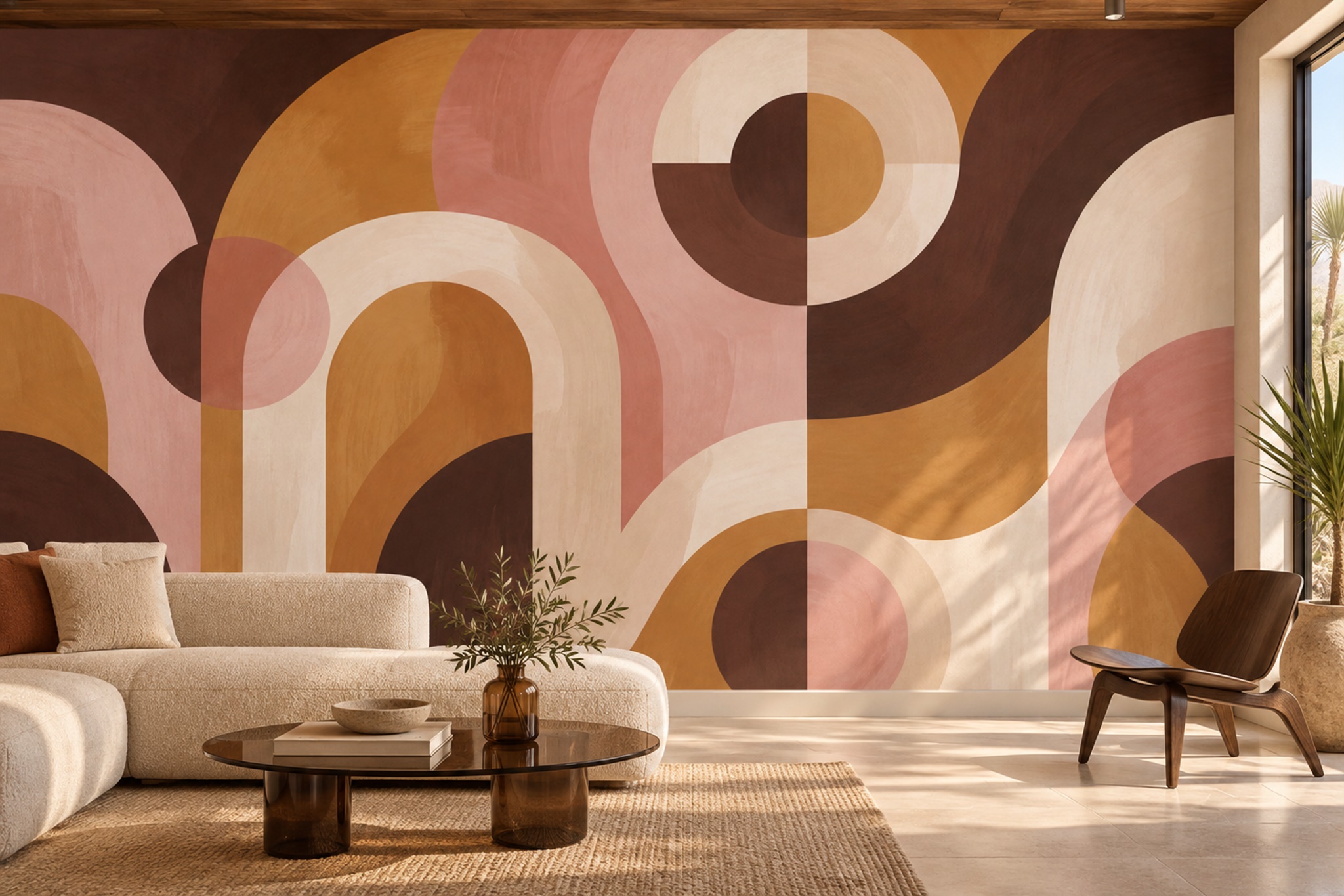 Pink Arched Abstract Wallpaper Mural Living-room-wallpaper-murals, Peel-and-stick Finish
