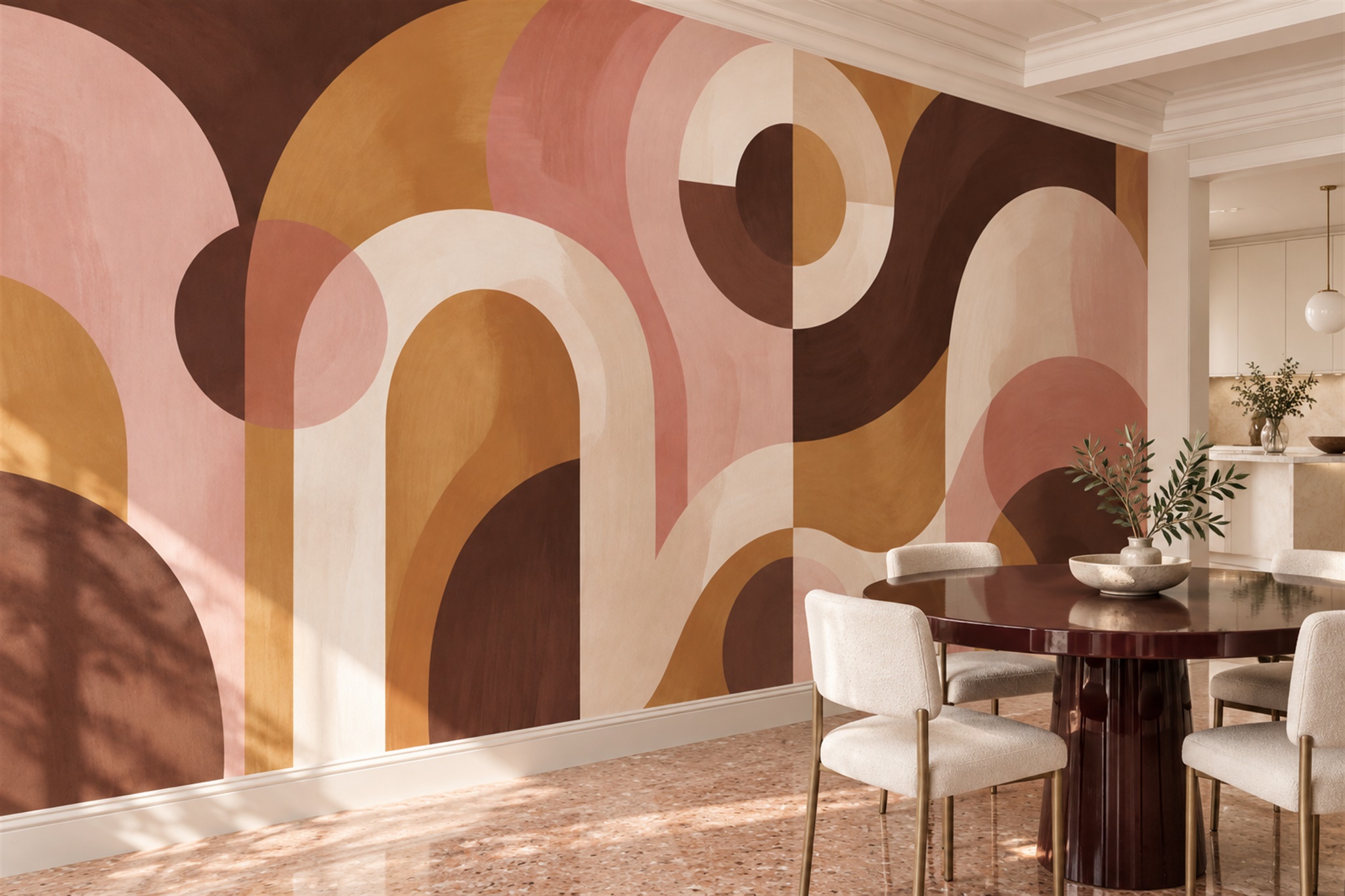 Pink Arched Abstract Wallpaper Mural Dining-room-wallpaper-murals, Peel-and-stick Finish
