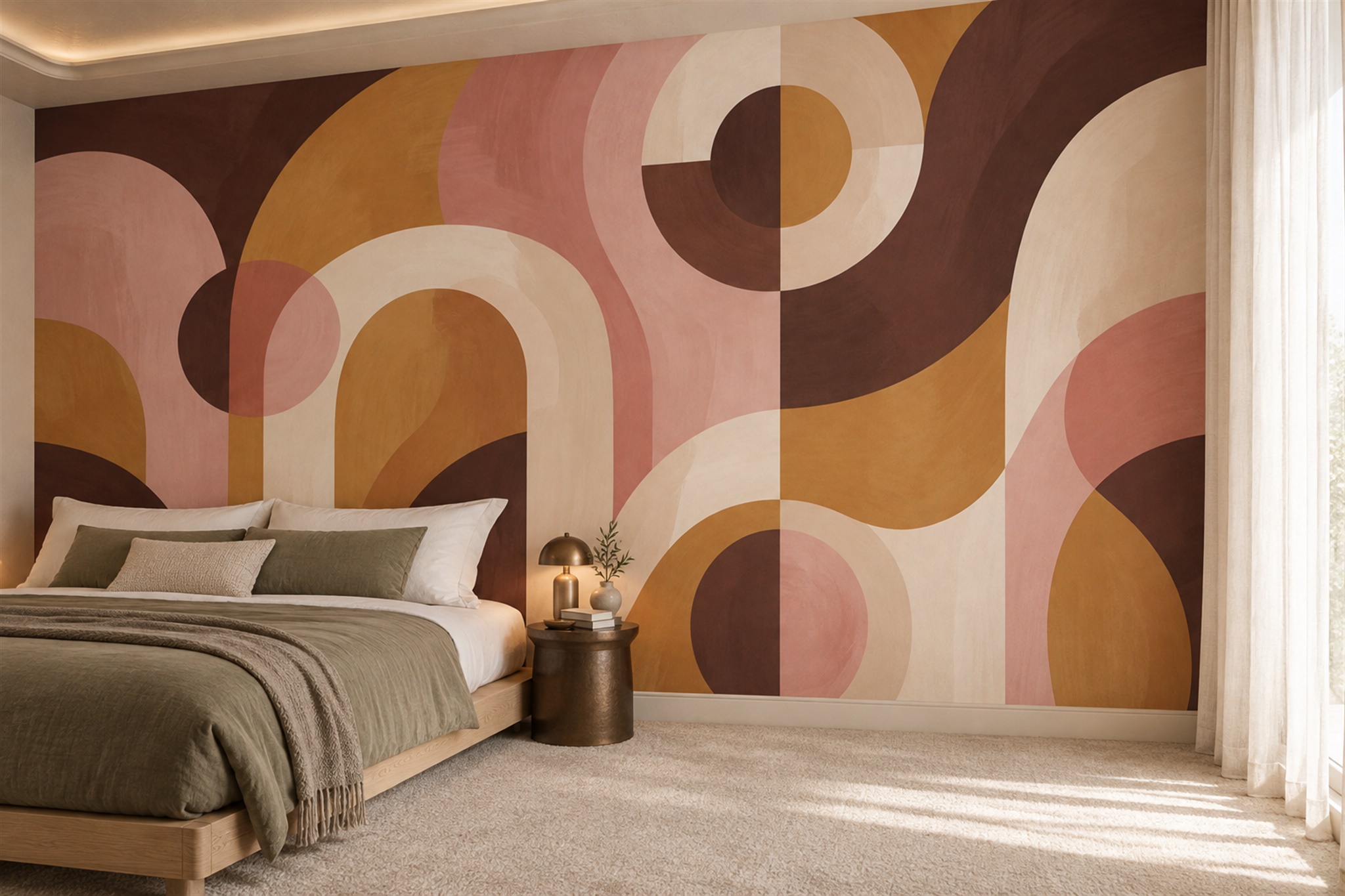 Pink Arched Abstract Wallpaper Mural Living-room-wallpaper-murals, Peel-and-stick Finish