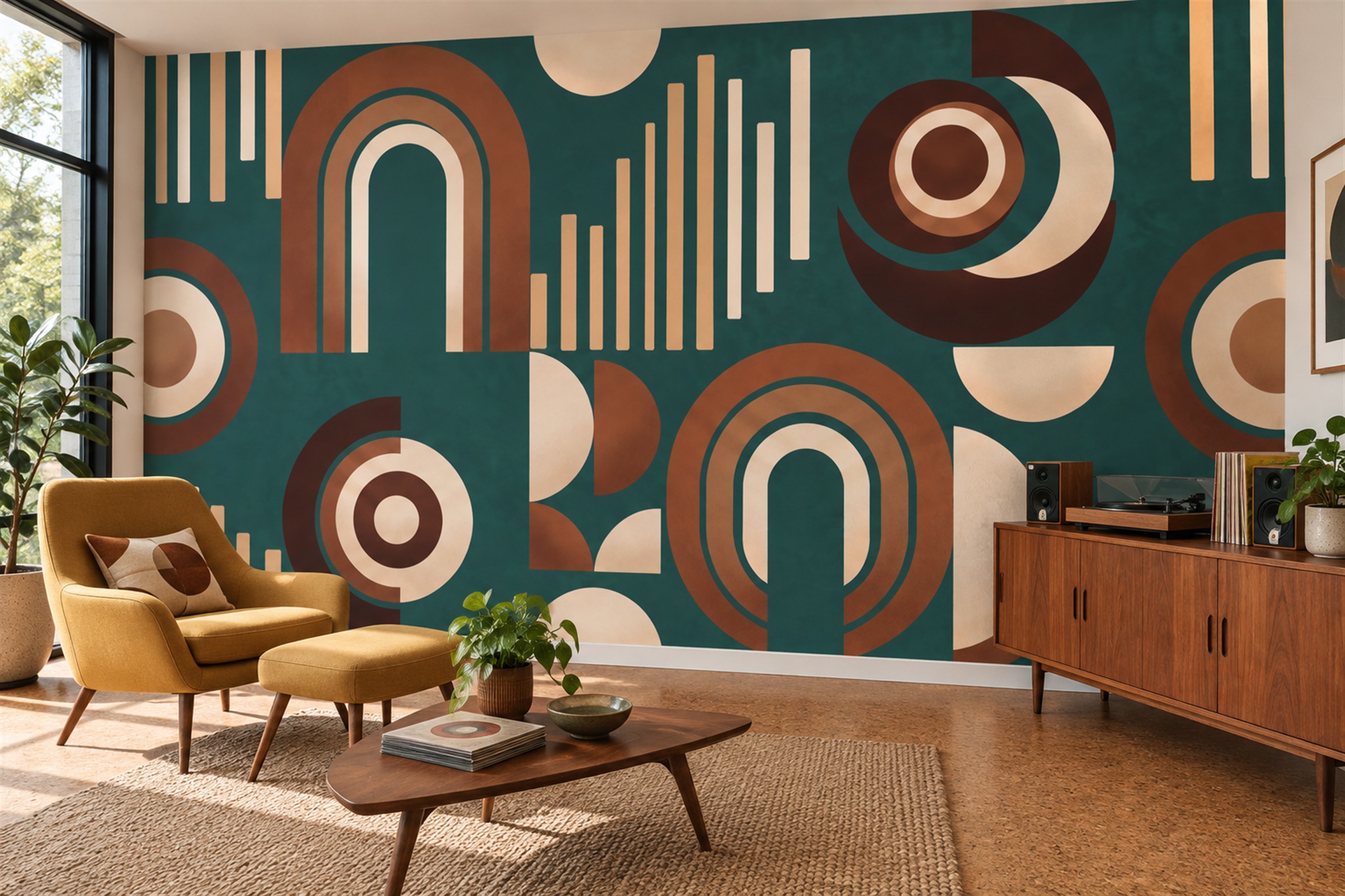 Teal Arched Abstract Wallpaper Mural, Peel-and-stick Finish