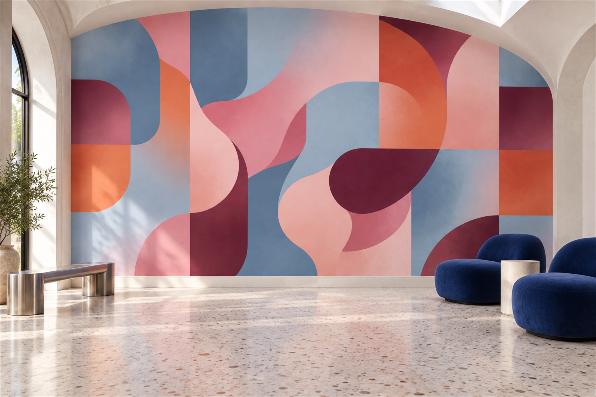 Pink Pattern Decorative Wallpaper Mural Layered Tones Wallpaper Mural Home-office-wallpaper-murals, Peel-and-stick Finish