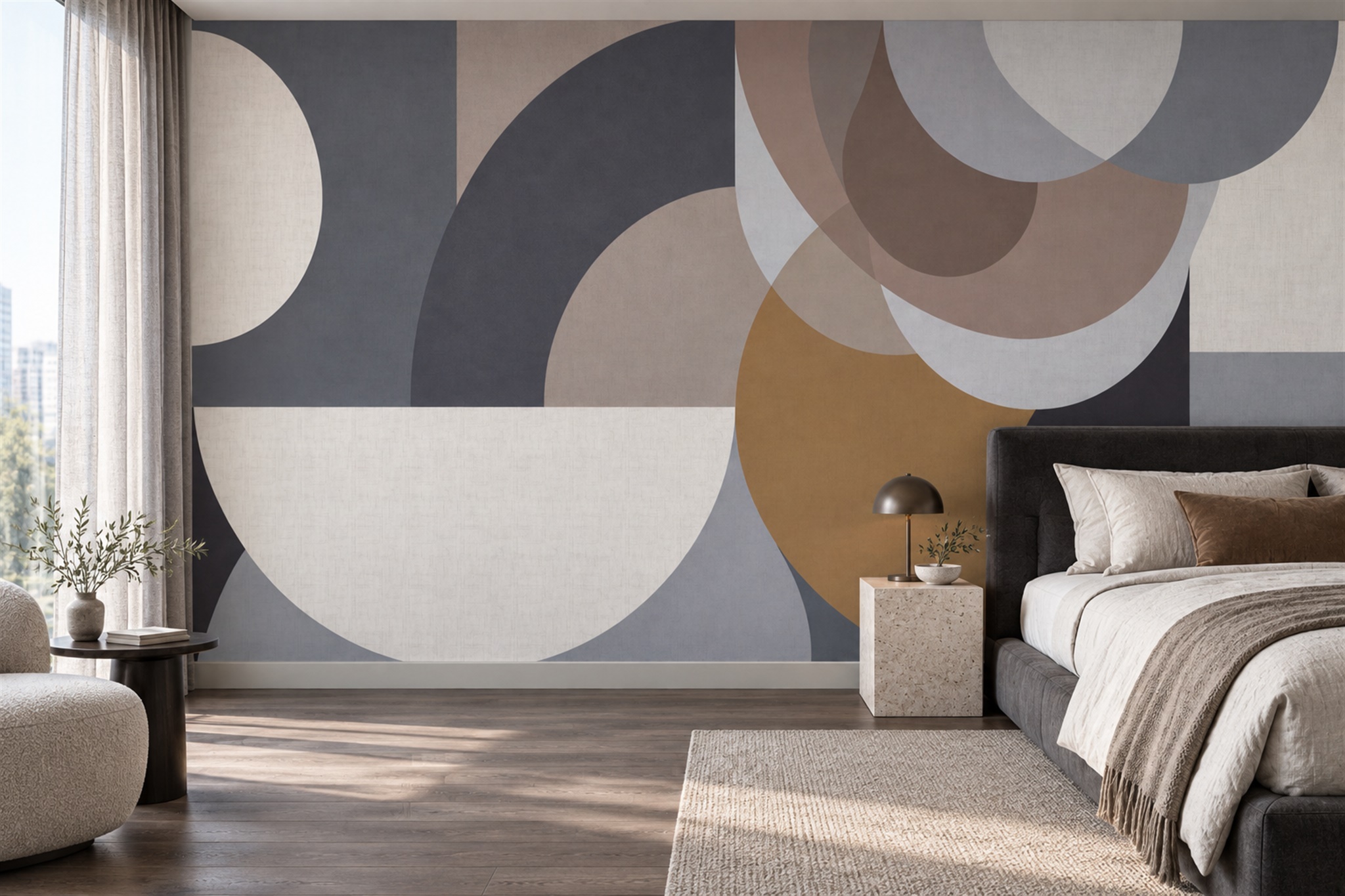 Grey Geometric Abstract Layered Wallpaper Mural Bedroom-wallpaper-murals, Peel-and-stick Finish