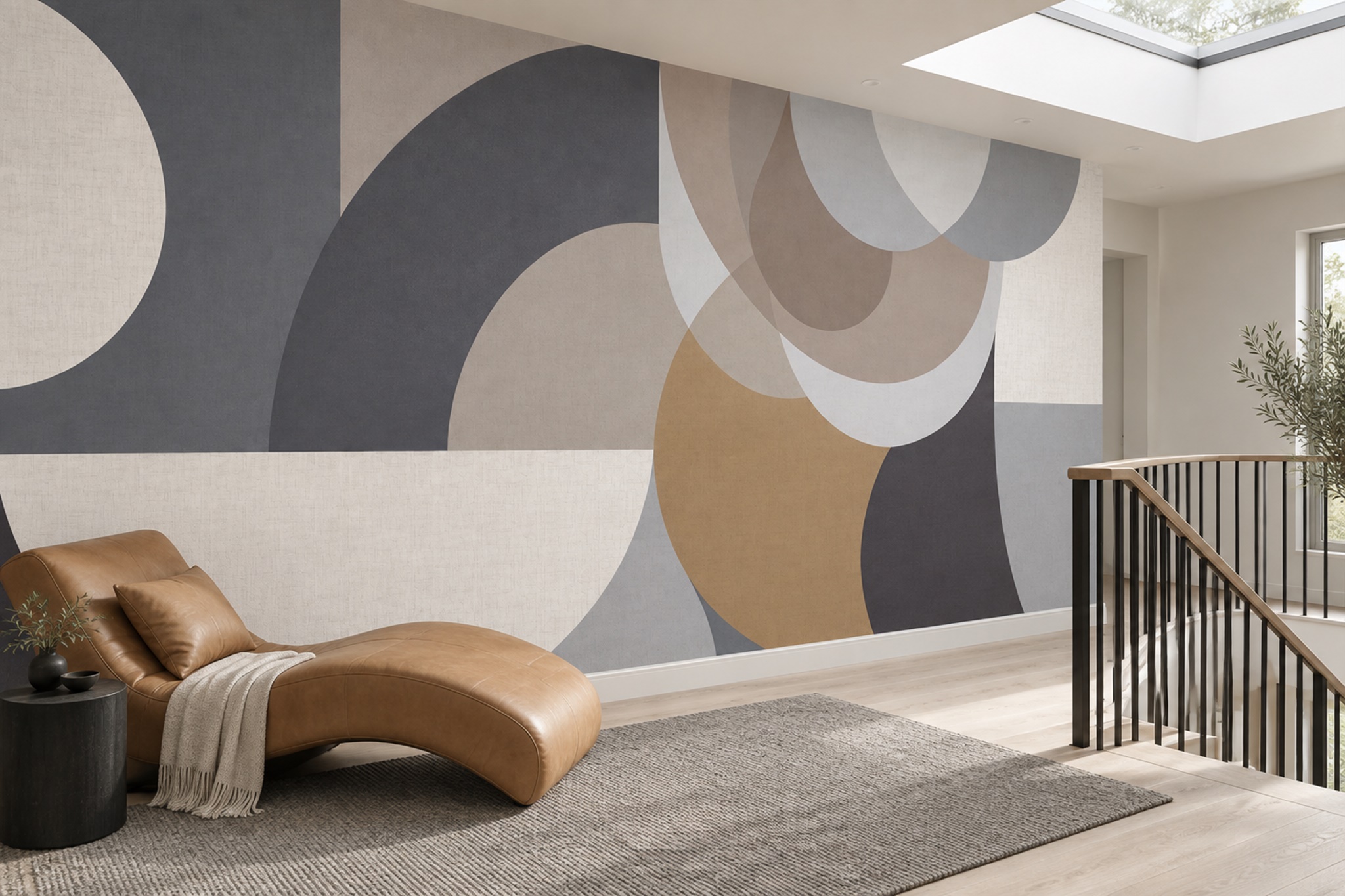 Grey Geometric Abstract Layered Wallpaper Mural Hallway-wallpaper-murals, Peel-and-stick Finish