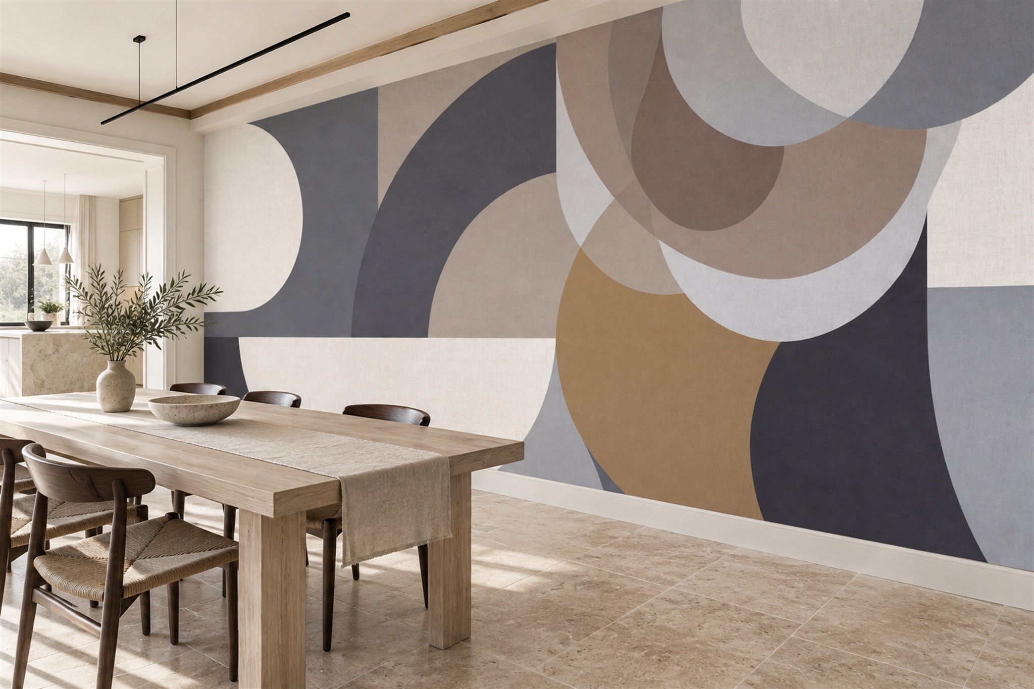 Grey Geometric Abstract Layered Wallpaper Mural Hallway-wallpaper-murals, Peel-and-stick Finish