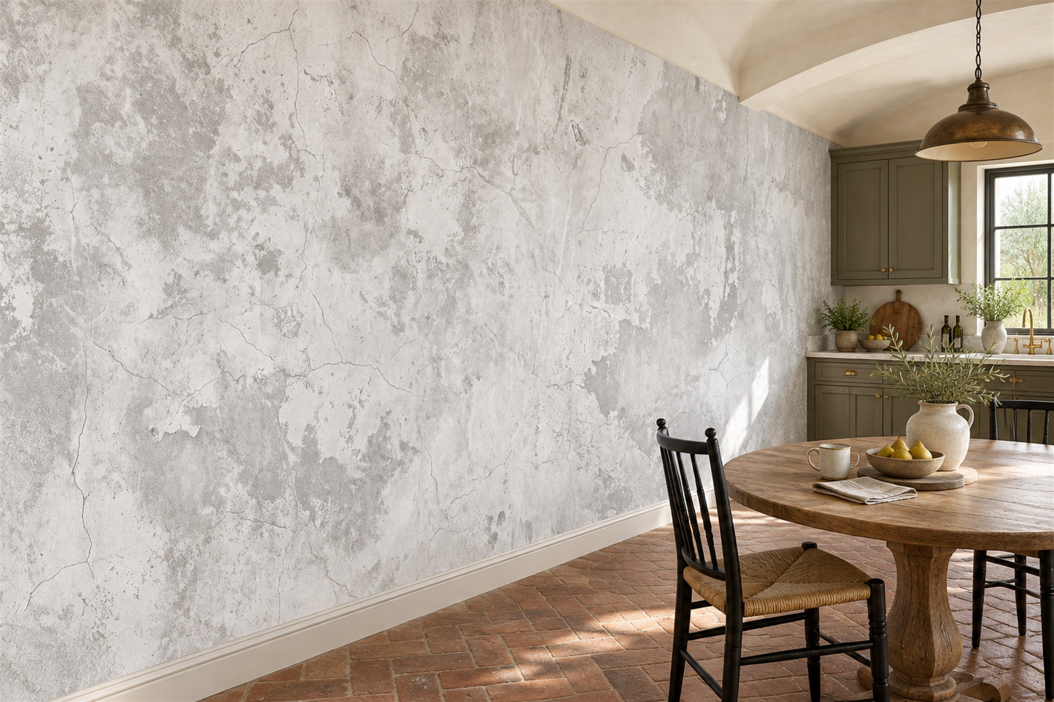 White Grey Distressed Plaster Texture Wallpaper Mural — Wallpaper Mural Design, Peel-and-stick Finish