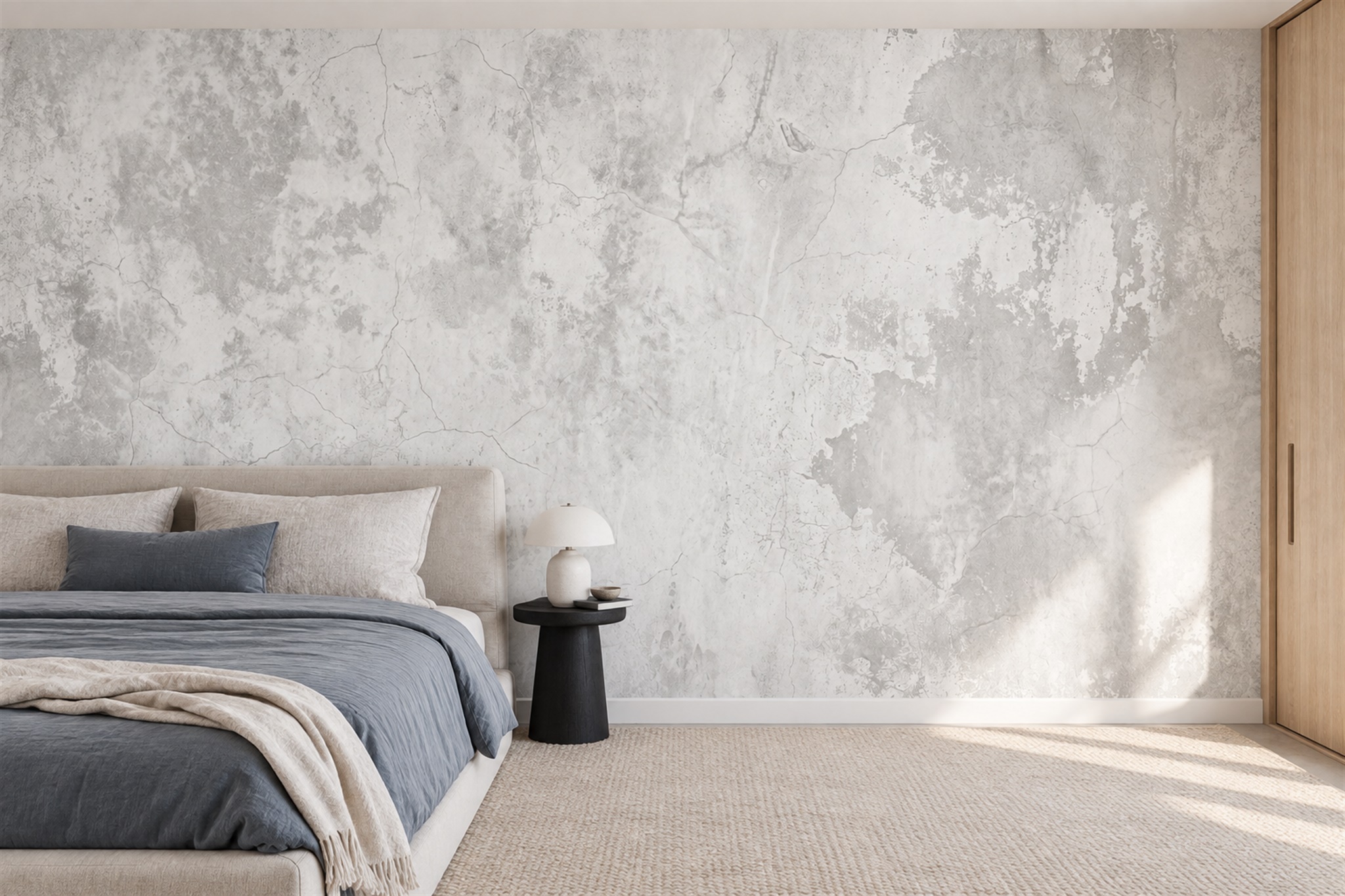White Plaster Decorative Layered Wallpaper Mural Dining-room-wallpaper-murals, Peel-and-stick Finish