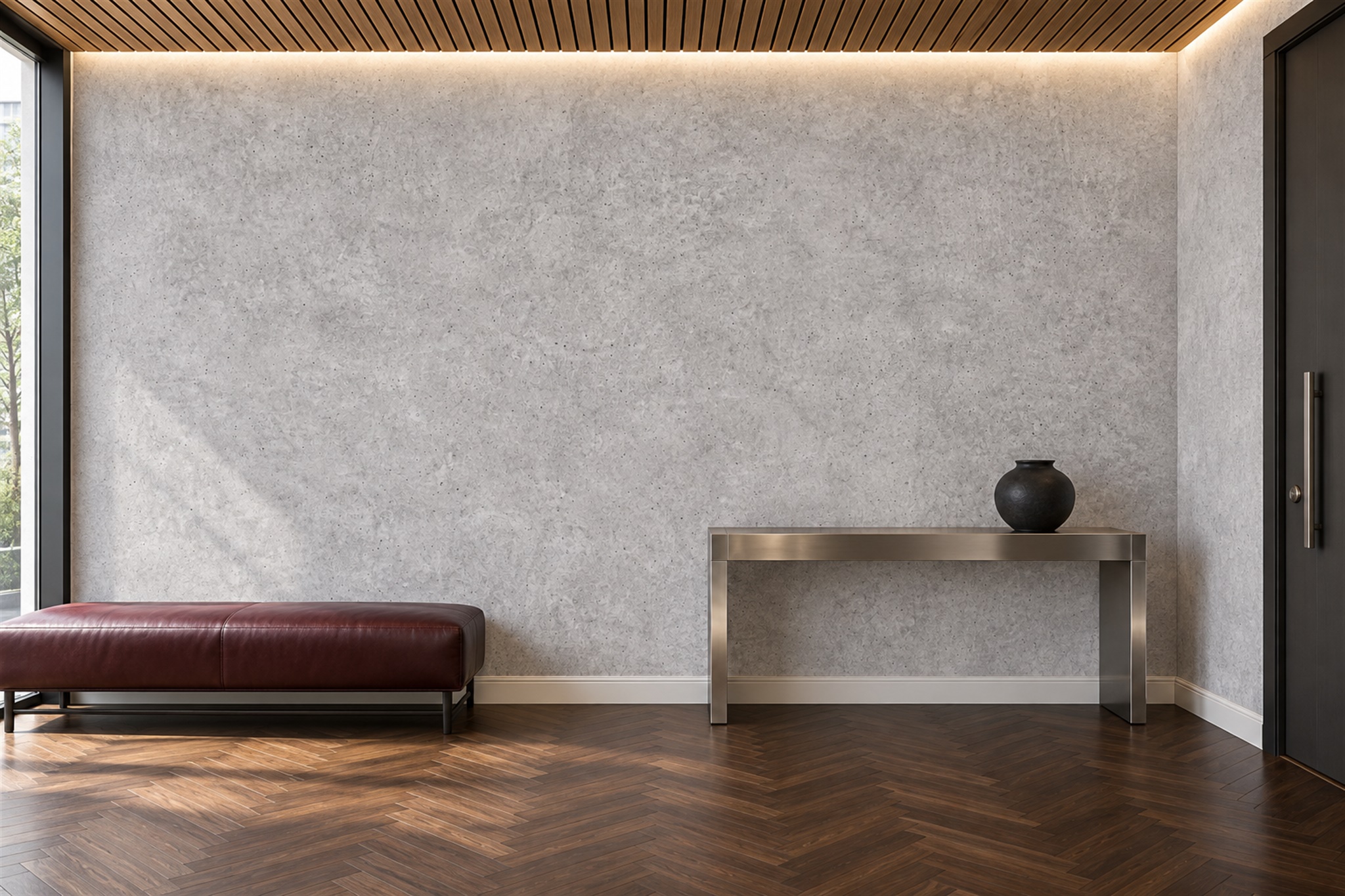 Grey Concrete Decorative Painterly Wallpaper Mural Entryway-wallpaper-murals, Peel-and-stick Finish