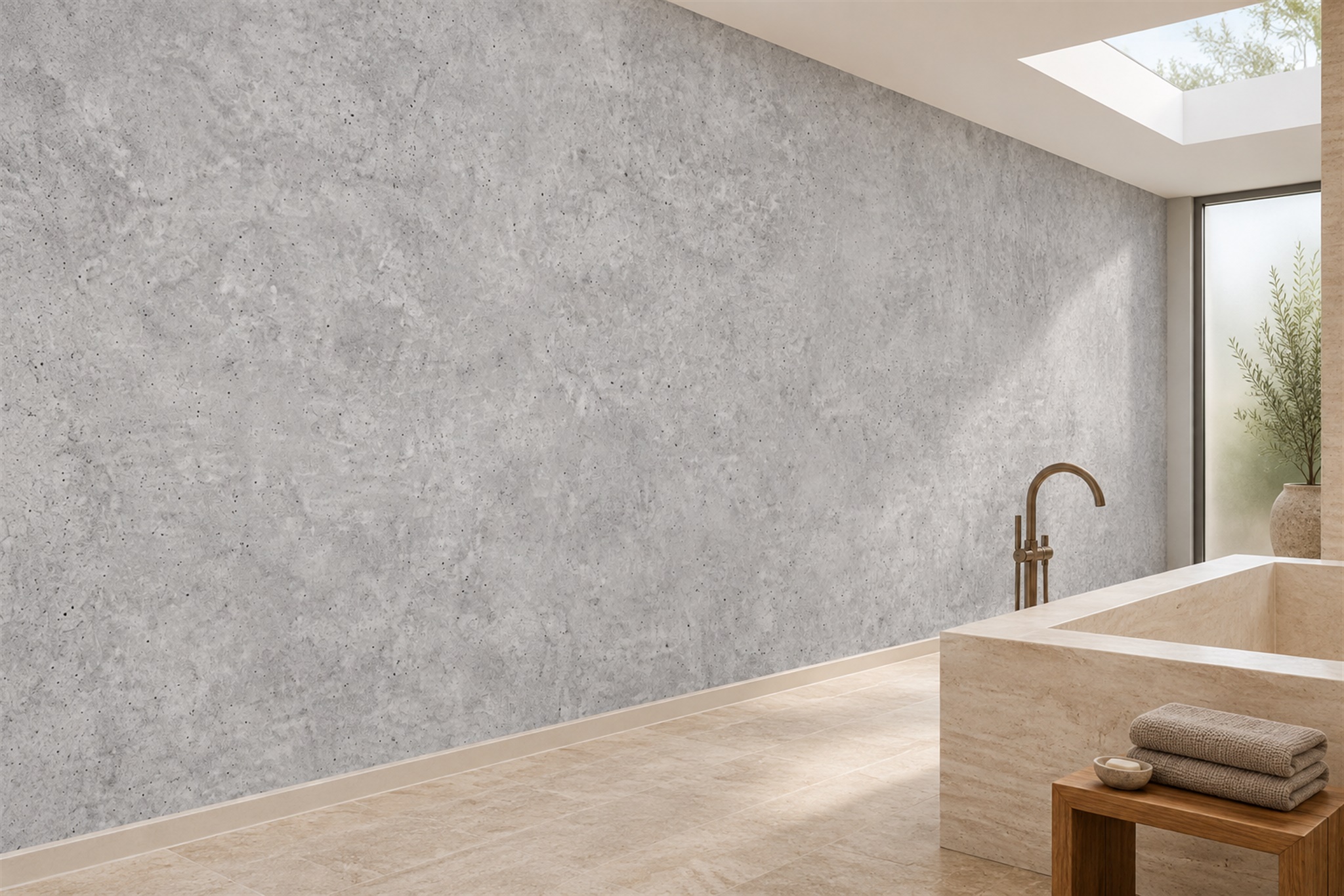 Grey Concrete Decorative Painterly Wallpaper Mural Accent-wall-wallpaper-murals, Peel-and-stick Finish