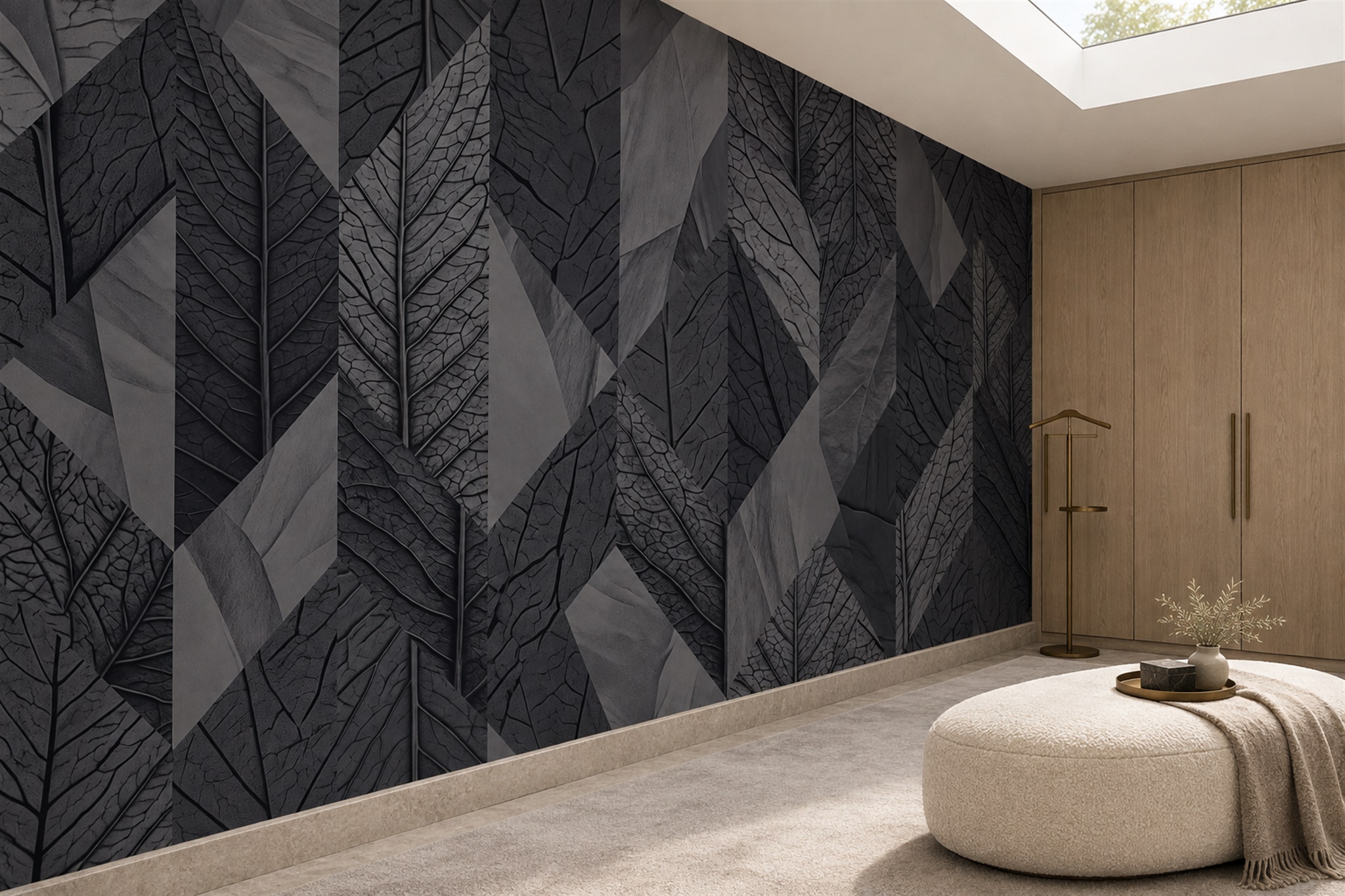 Black Leaf Botanical Wallpaper Mural Accent-wall-wallpaper-murals, Peel-and-stick Finish