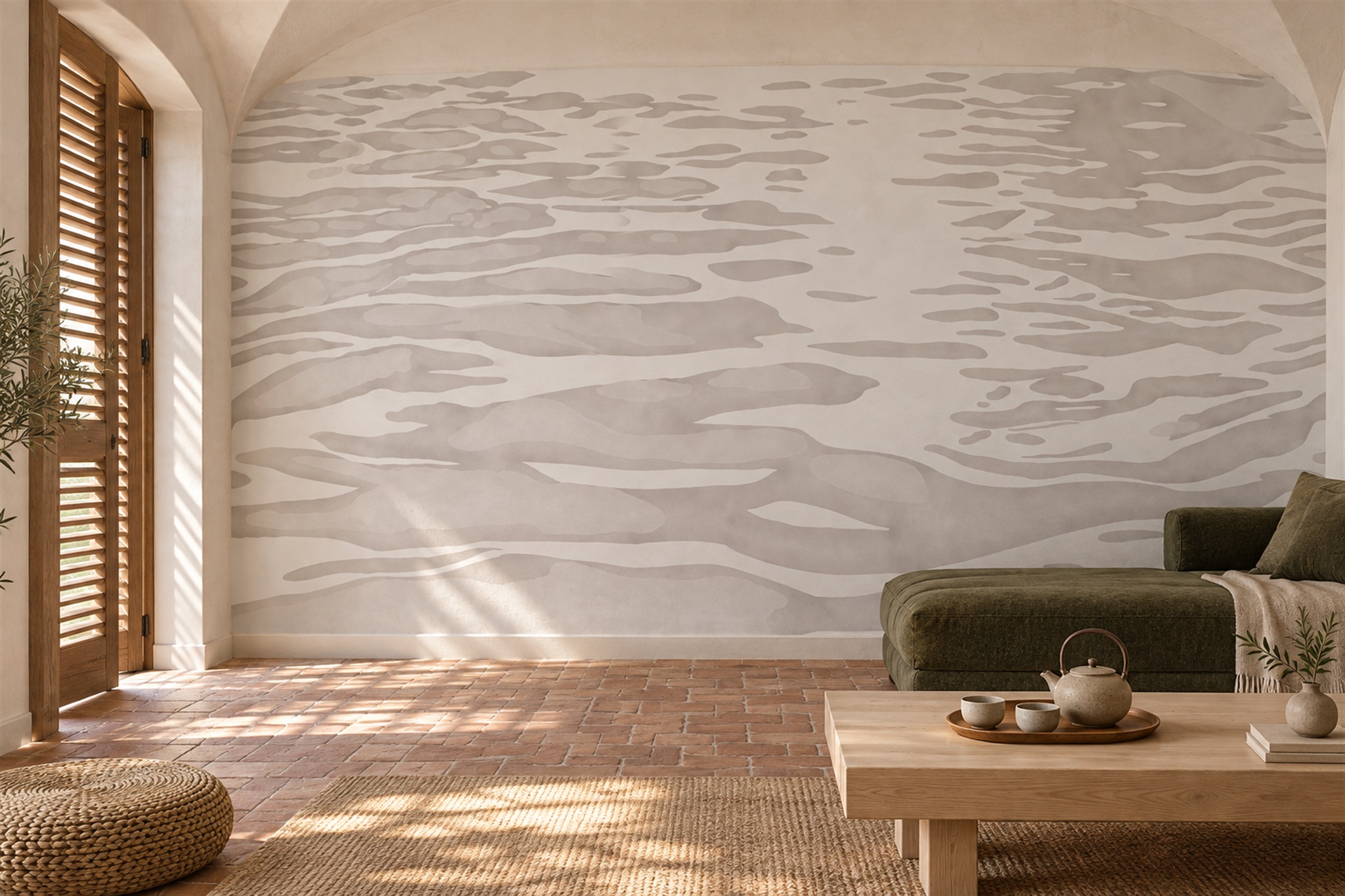 Beige Pattern Decorative Wallpaper Mural Layered Painterly Wallpaper, Peel-and-stick Finish