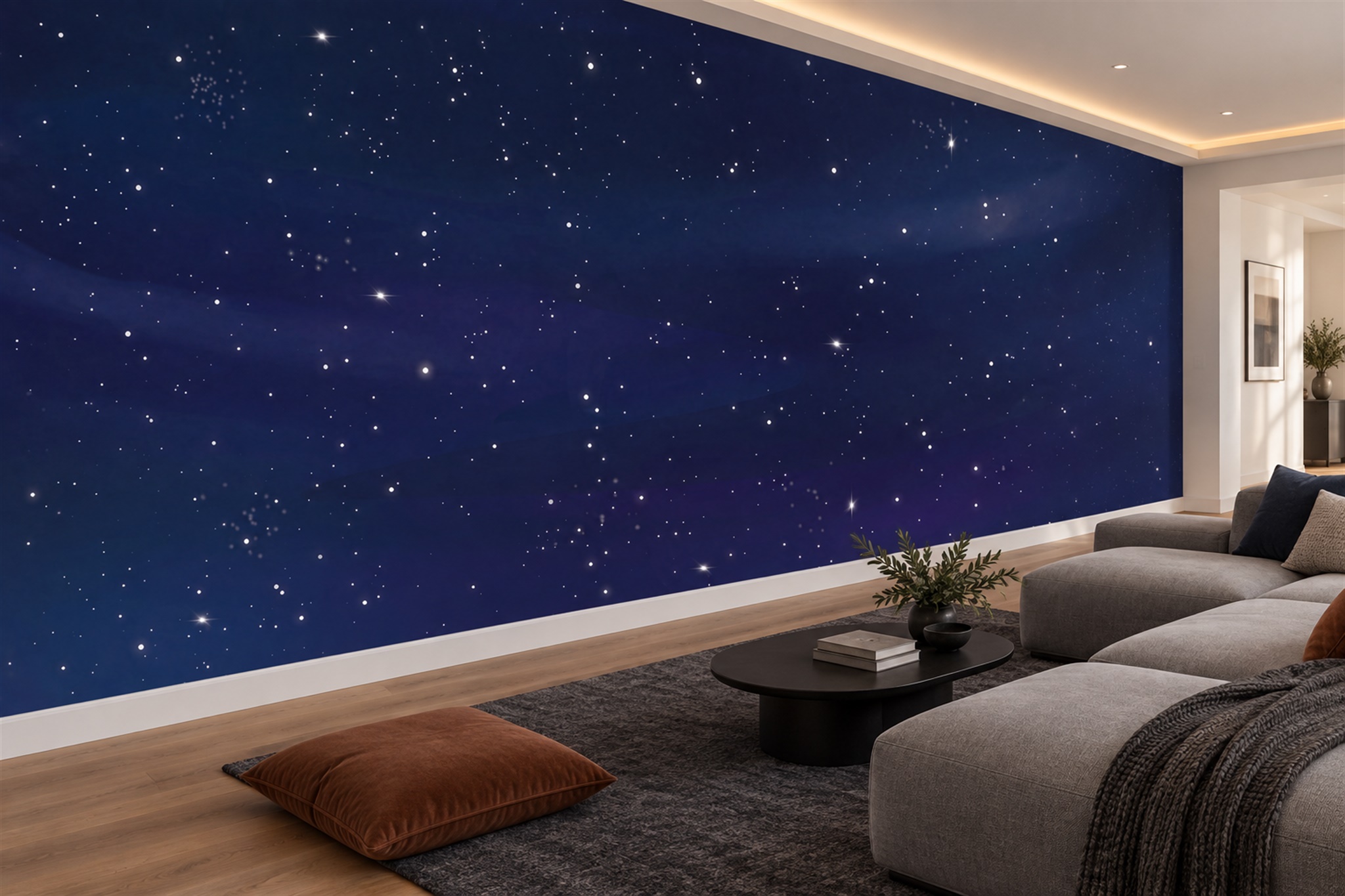Navy Pattern Decorative Wallpaper Mural Layered Composition Wallpaper Bedroom-wallpaper-murals, Peel-and-stick Finish