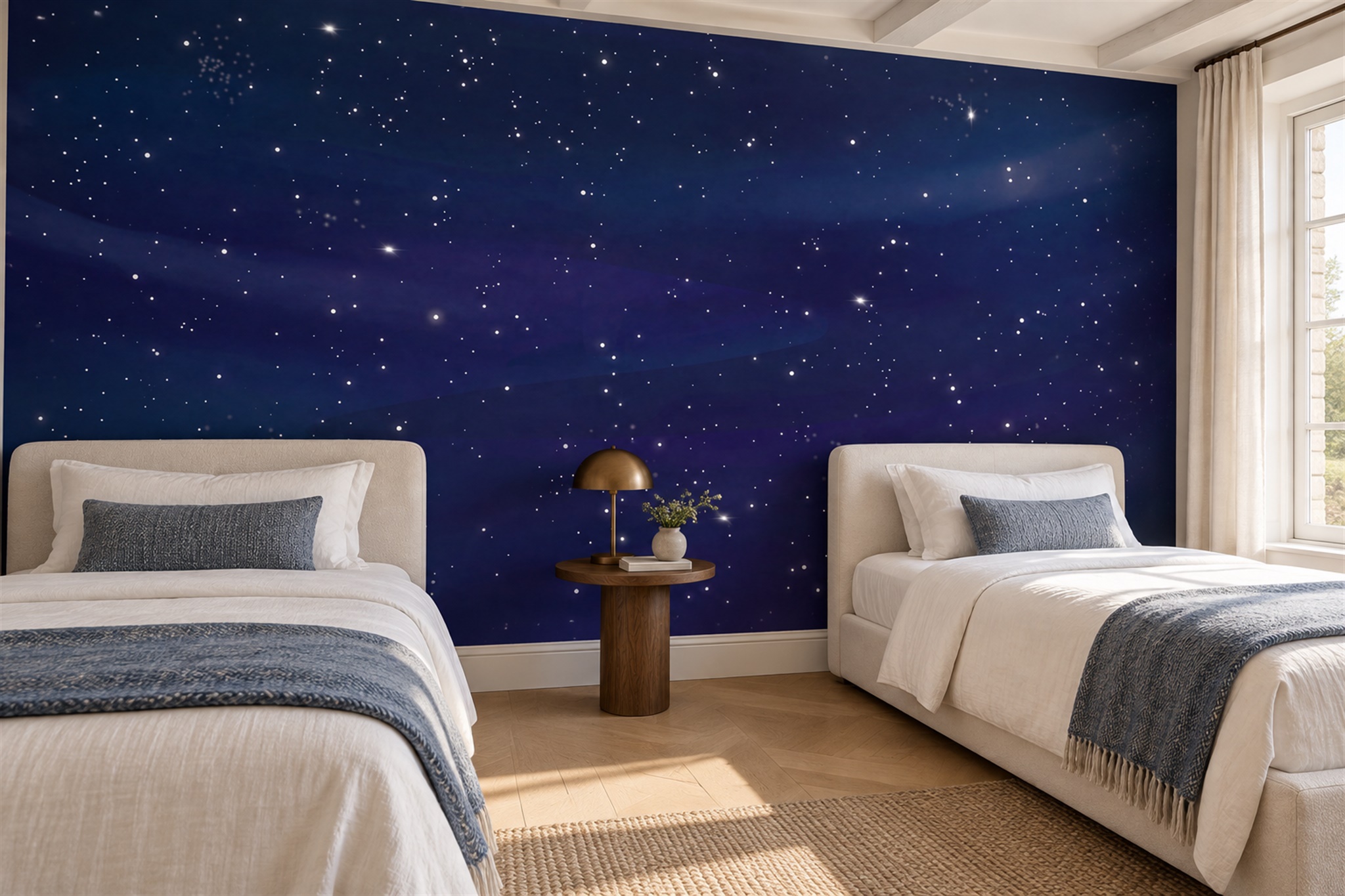Navy Pattern Decorative Wallpaper Mural Layered Composition Wallpaper Bedroom-wallpaper-murals, Peel-and-stick Finish