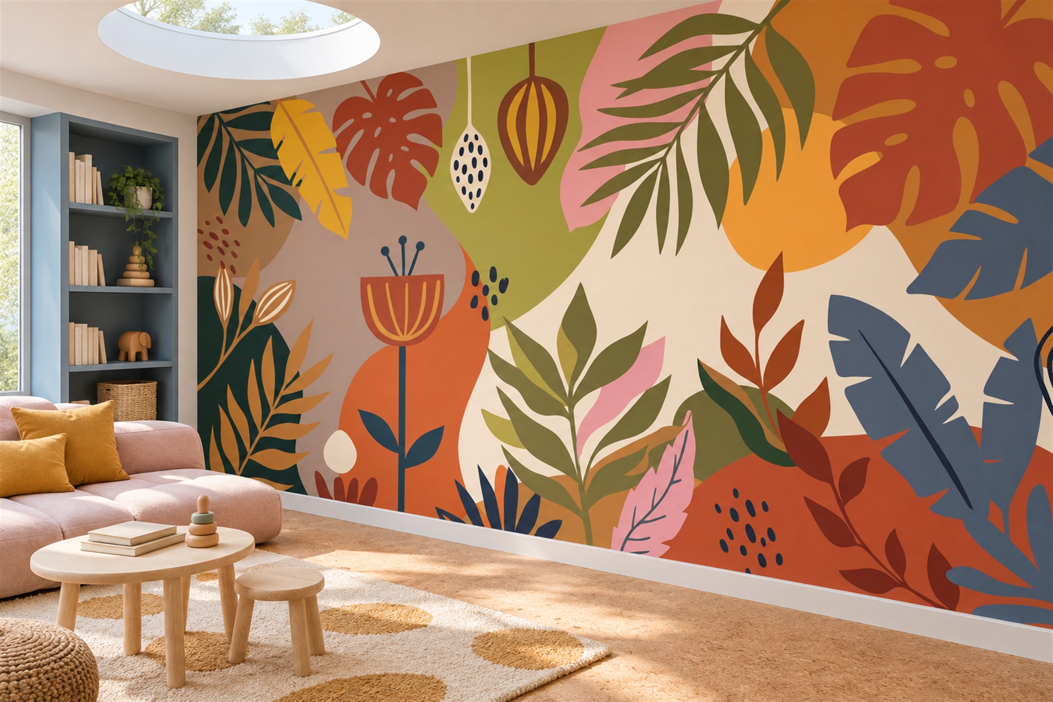 Orange Leaf Botanical Wallpaper Mural Home-office-wallpaper-murals, Peel-and-stick Finish