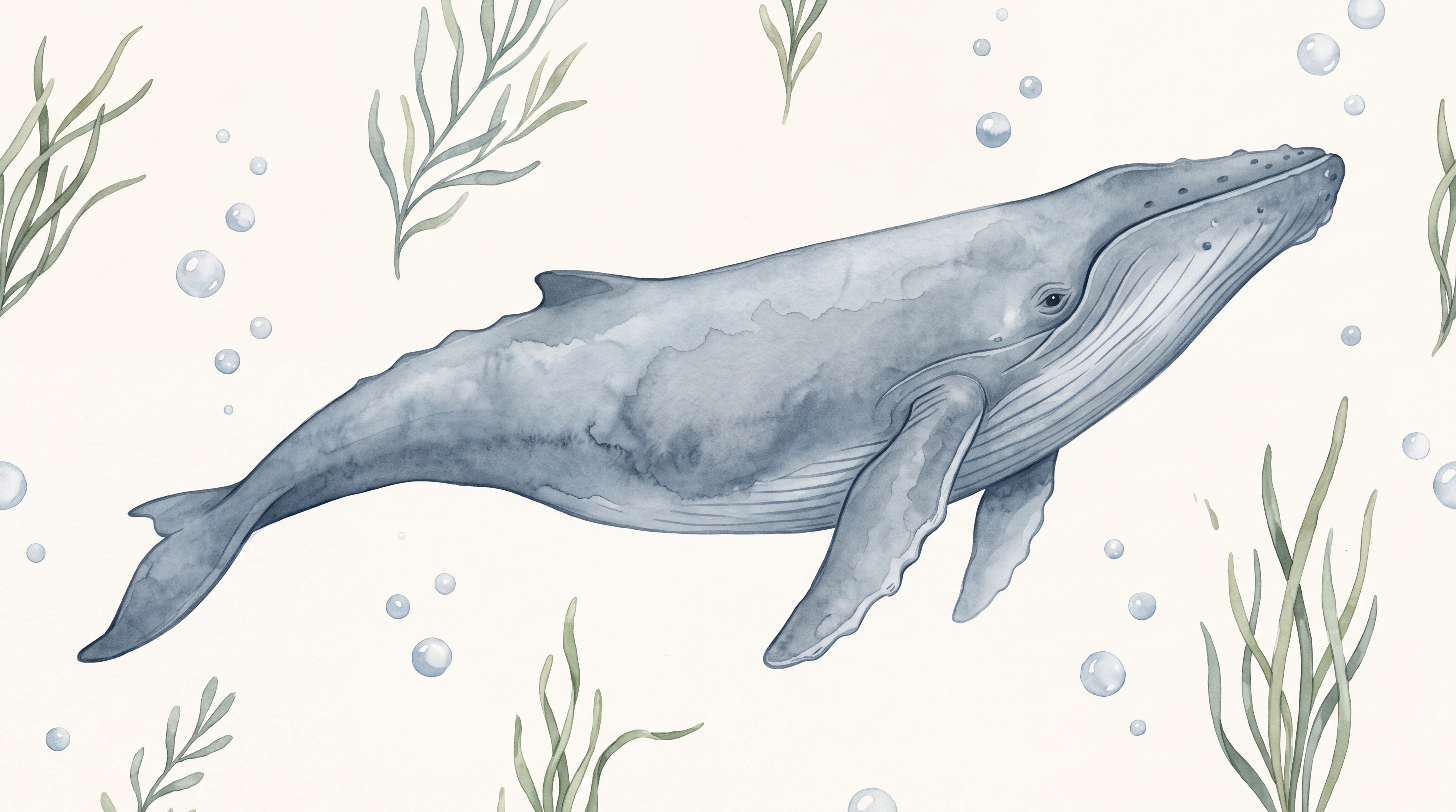 Blue Whale Wallpaper Mural, Peel-and-stick Finish