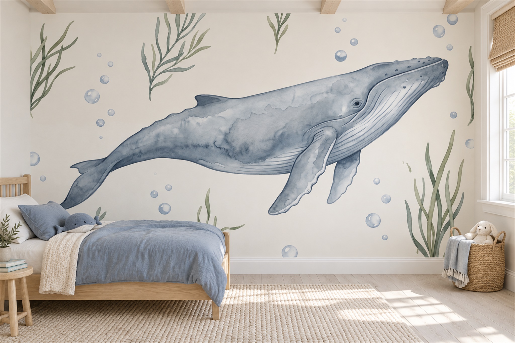 Blue Whale Wallpaper Mural, Peel-and-stick Finish