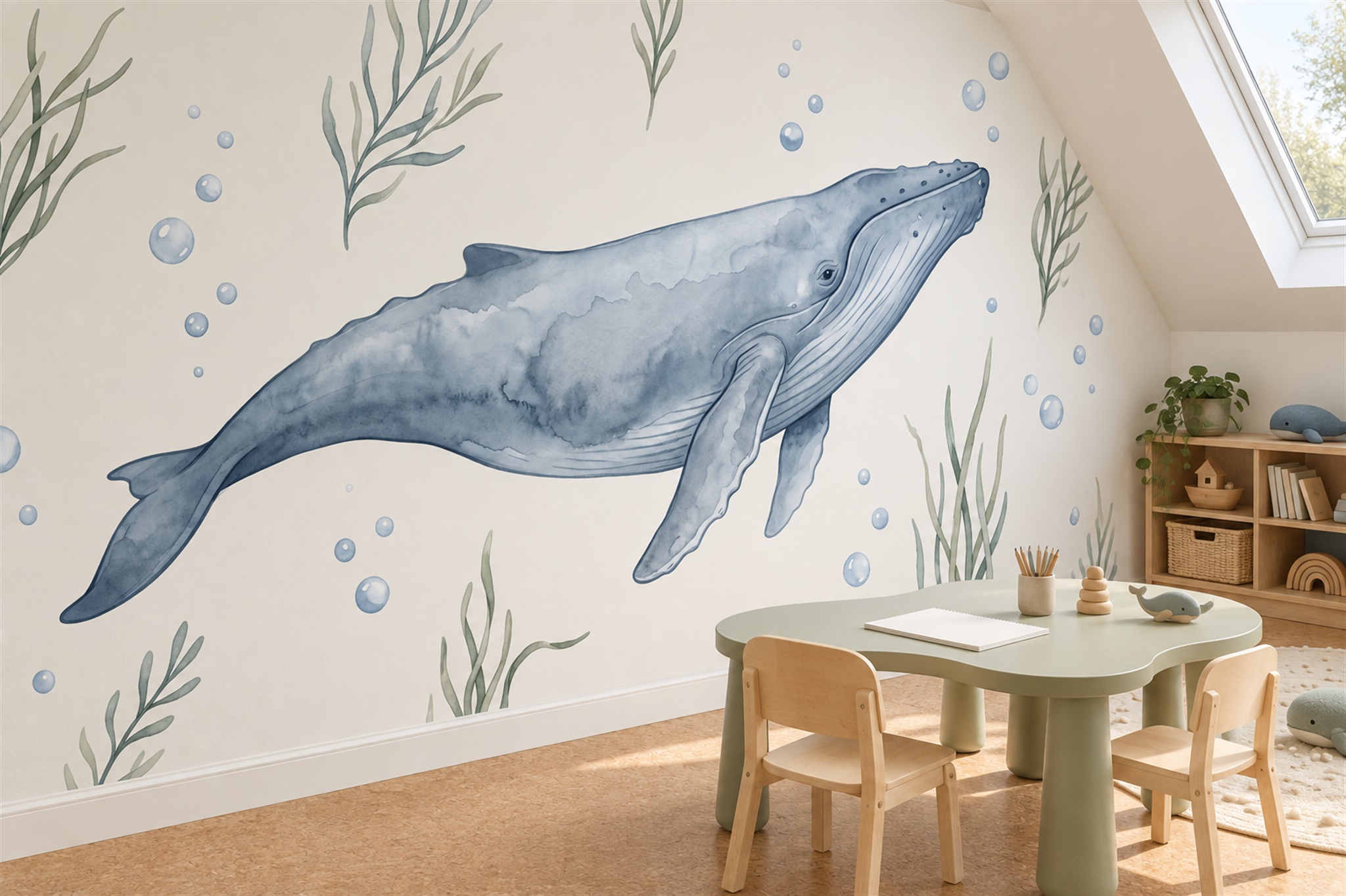 Blue Whale Wallpaper Mural, Peel-and-stick Finish