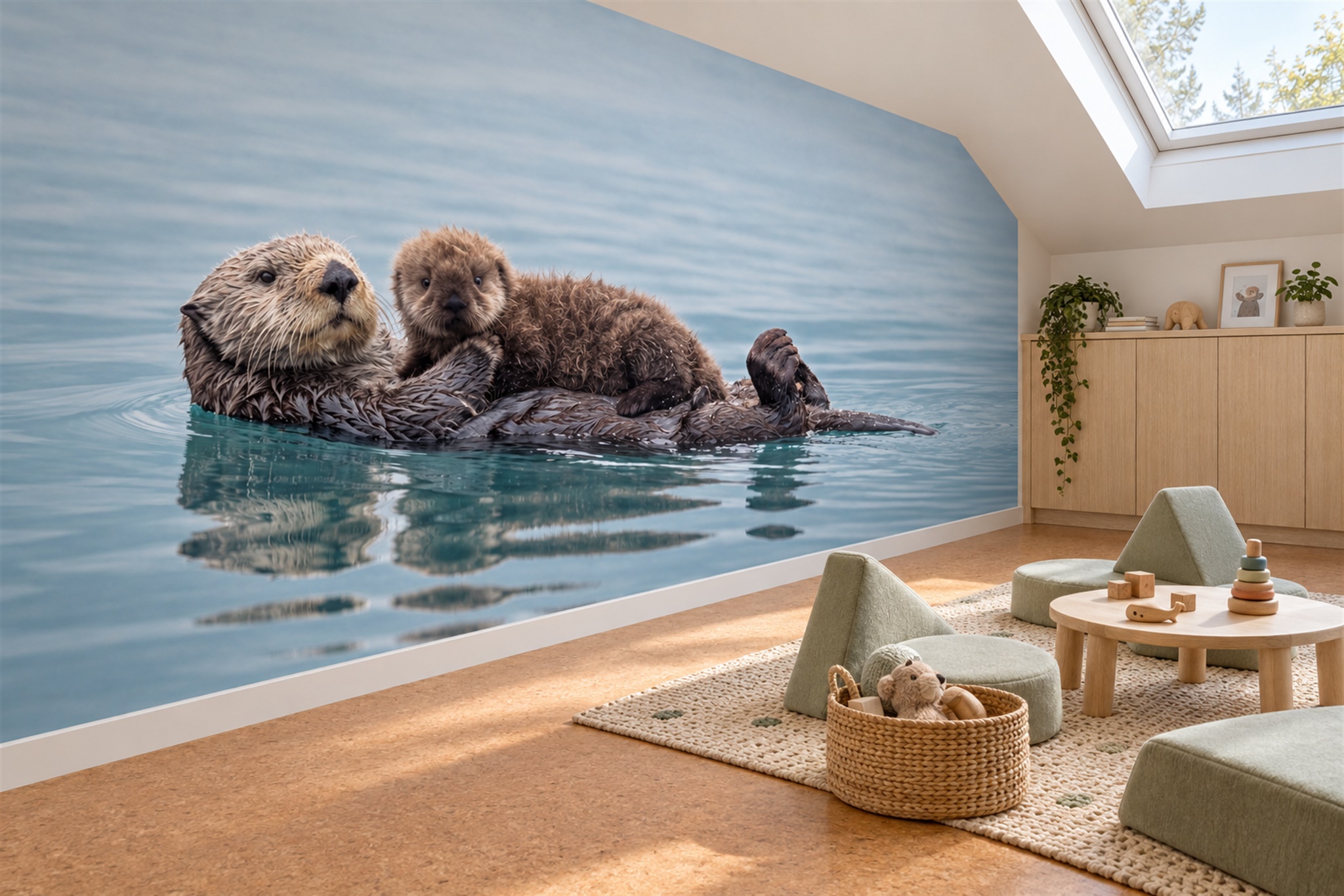 Blue Pattern Decorative Wallpaper Mural Painterly Wallpaper Mural Feature-wall-wallpaper-murals, Peel-and-stick Finish