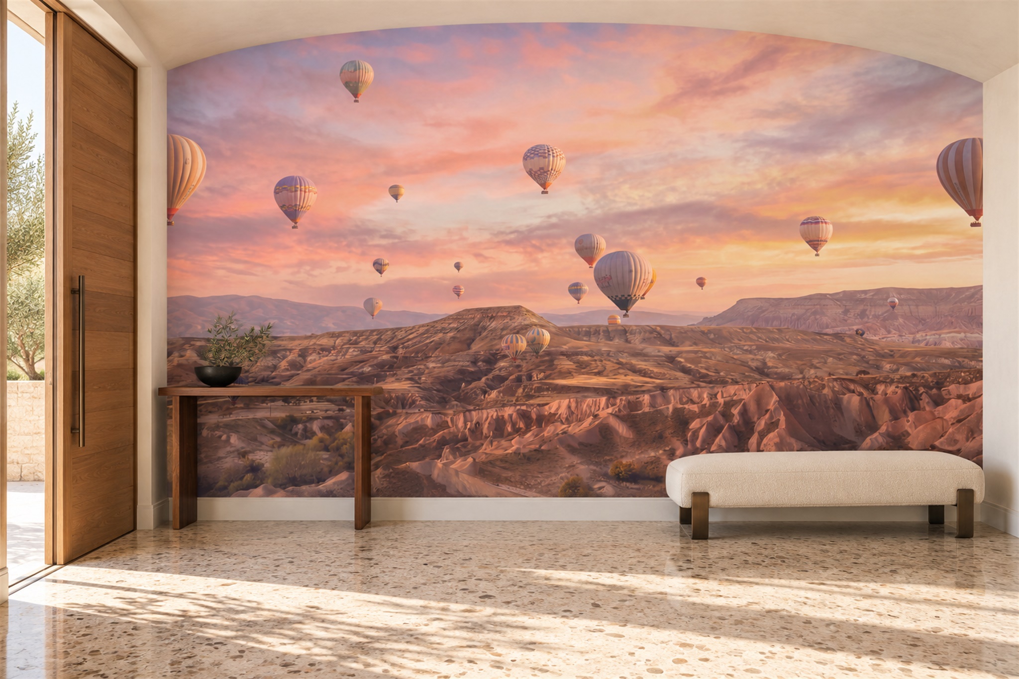 Peach Pattern Decorative Wallpaper Mural Layered Tones Wallpaper Mural Entryway-wallpaper-murals, Peel-and-stick Finish