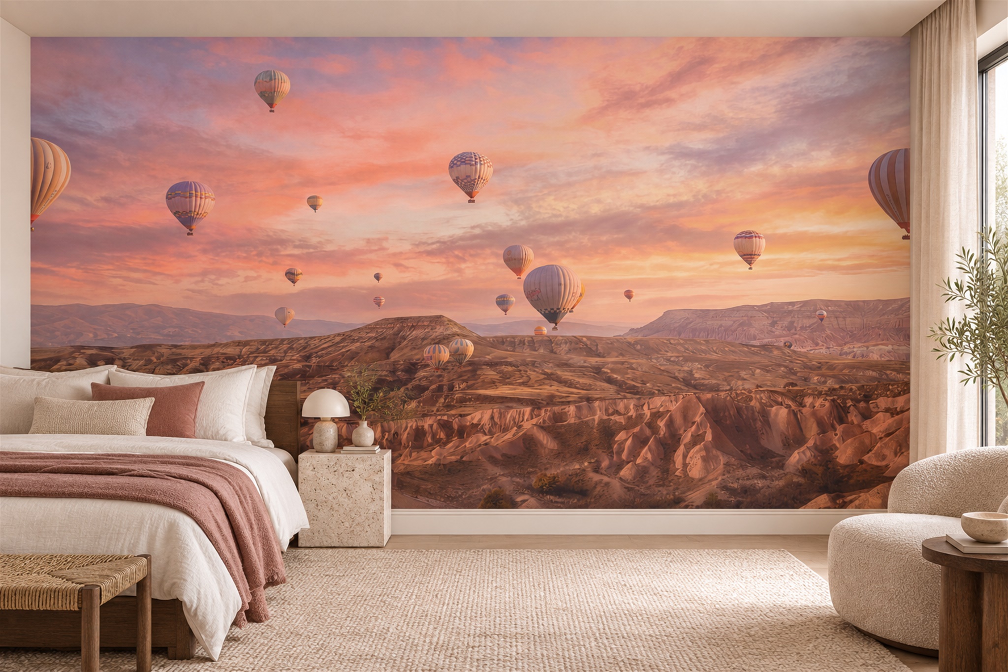 Peach Pattern Decorative Wallpaper Mural Layered Tones Wallpaper Mural Bedroom-wallpaper-murals, Peel-and-stick Finish