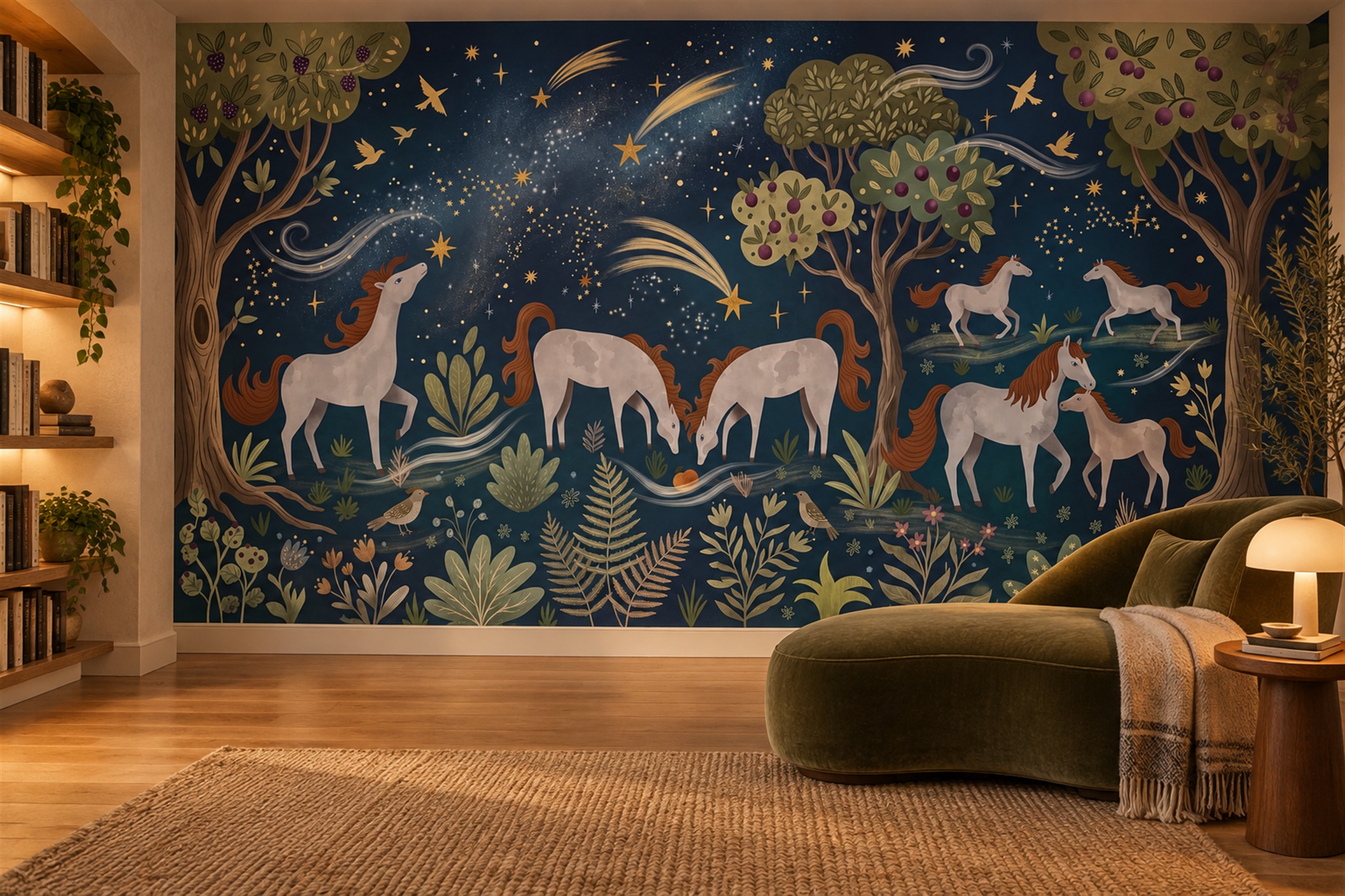 Navy Pattern Decorative Wallpaper Mural Layered Painterly Wallpaper Home-office-wallpaper-murals, Peel-and-stick Finish