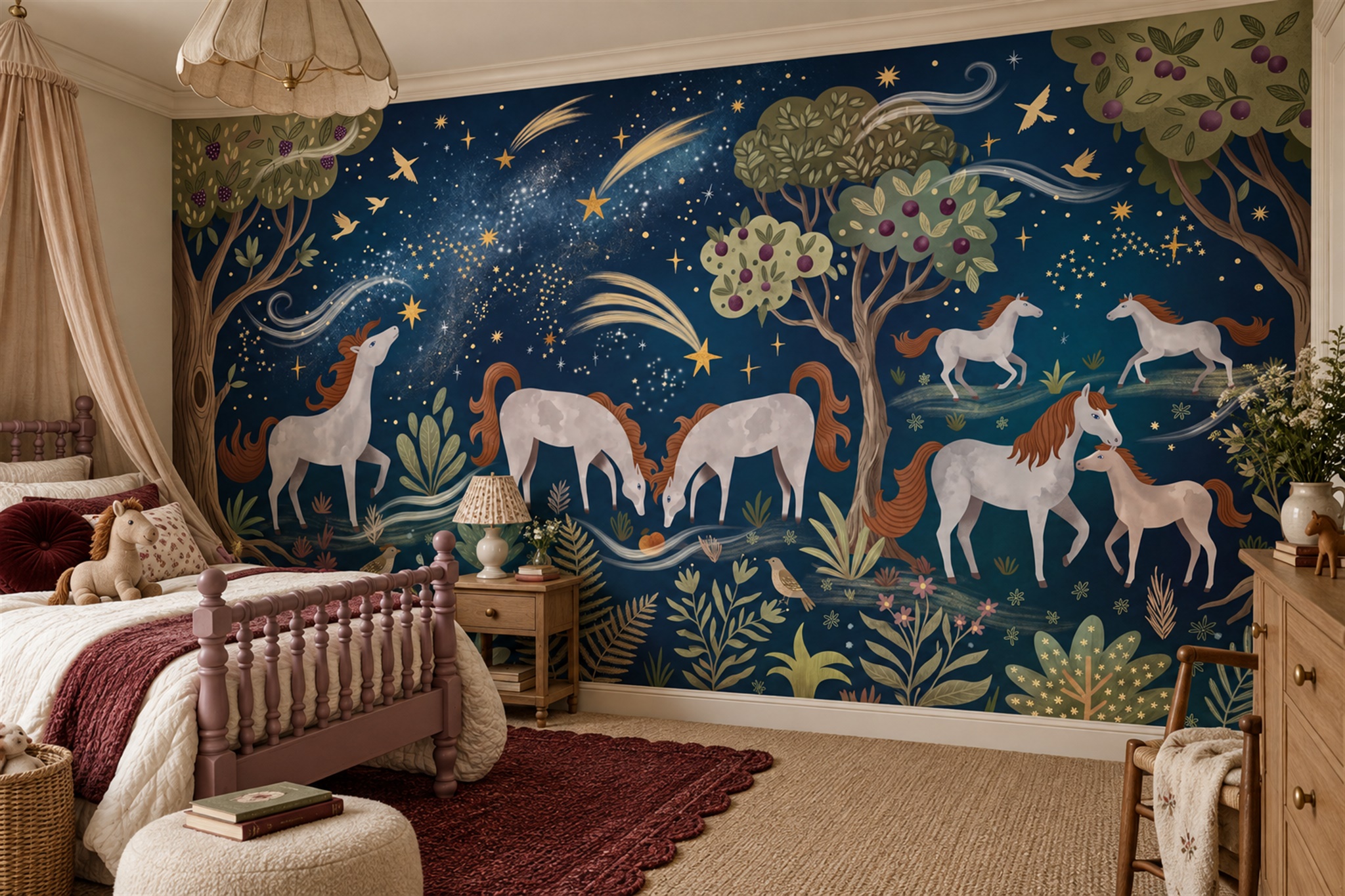 Navy Pattern Decorative Wallpaper Mural Layered Painterly Wallpaper Accent-wall-wallpaper-murals, Peel-and-stick Finish