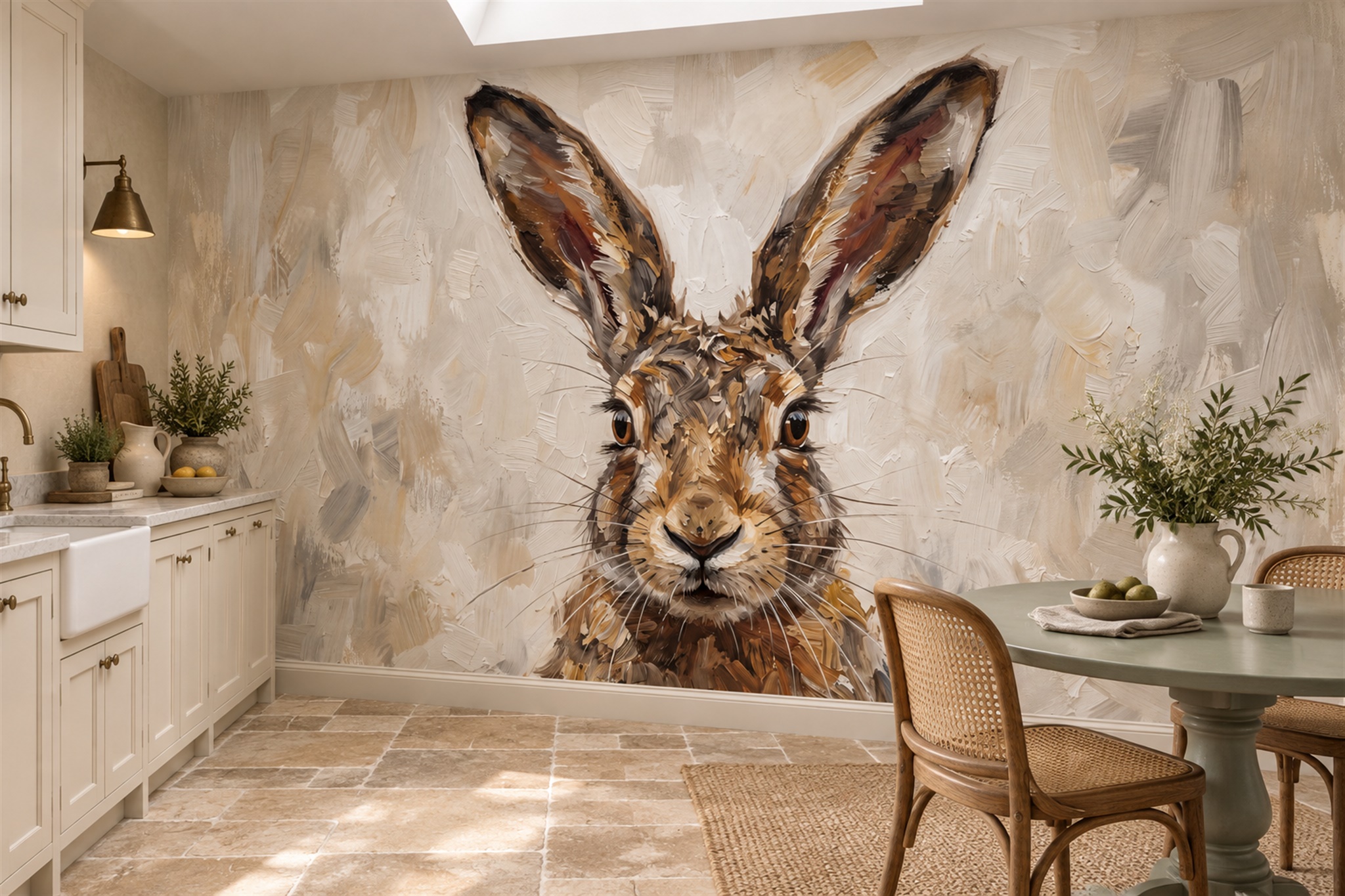 Close-up Hare Portrait Brushstroke Wallpaper Mural — Wallpaper Mural Design, Peel-and-stick Finish