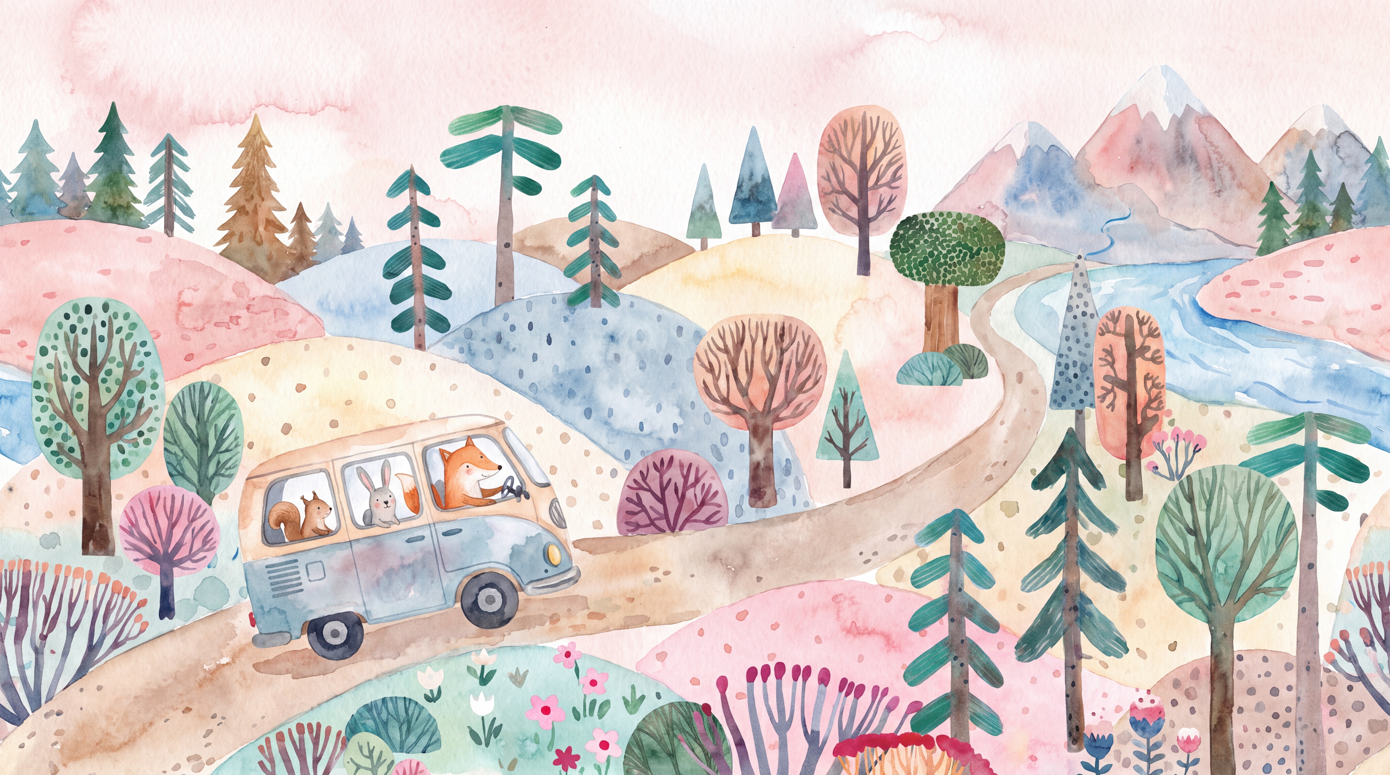 Pastel Landscape Scenic Wallpaper Mural, Peel-and-stick Finish