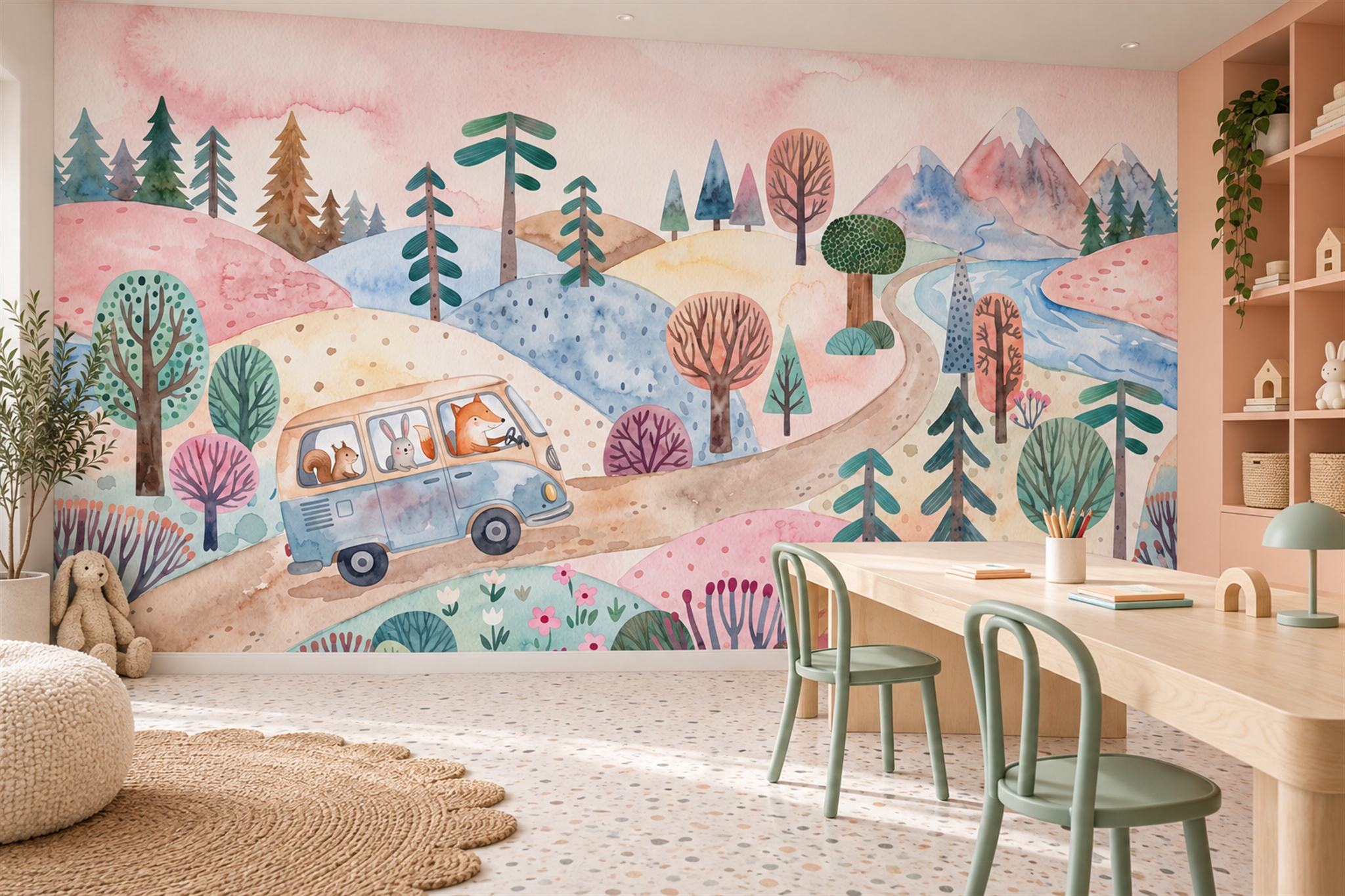 Pastel Landscape Scenic Wallpaper Mural Home-office-wallpaper-murals, Peel-and-stick Finish