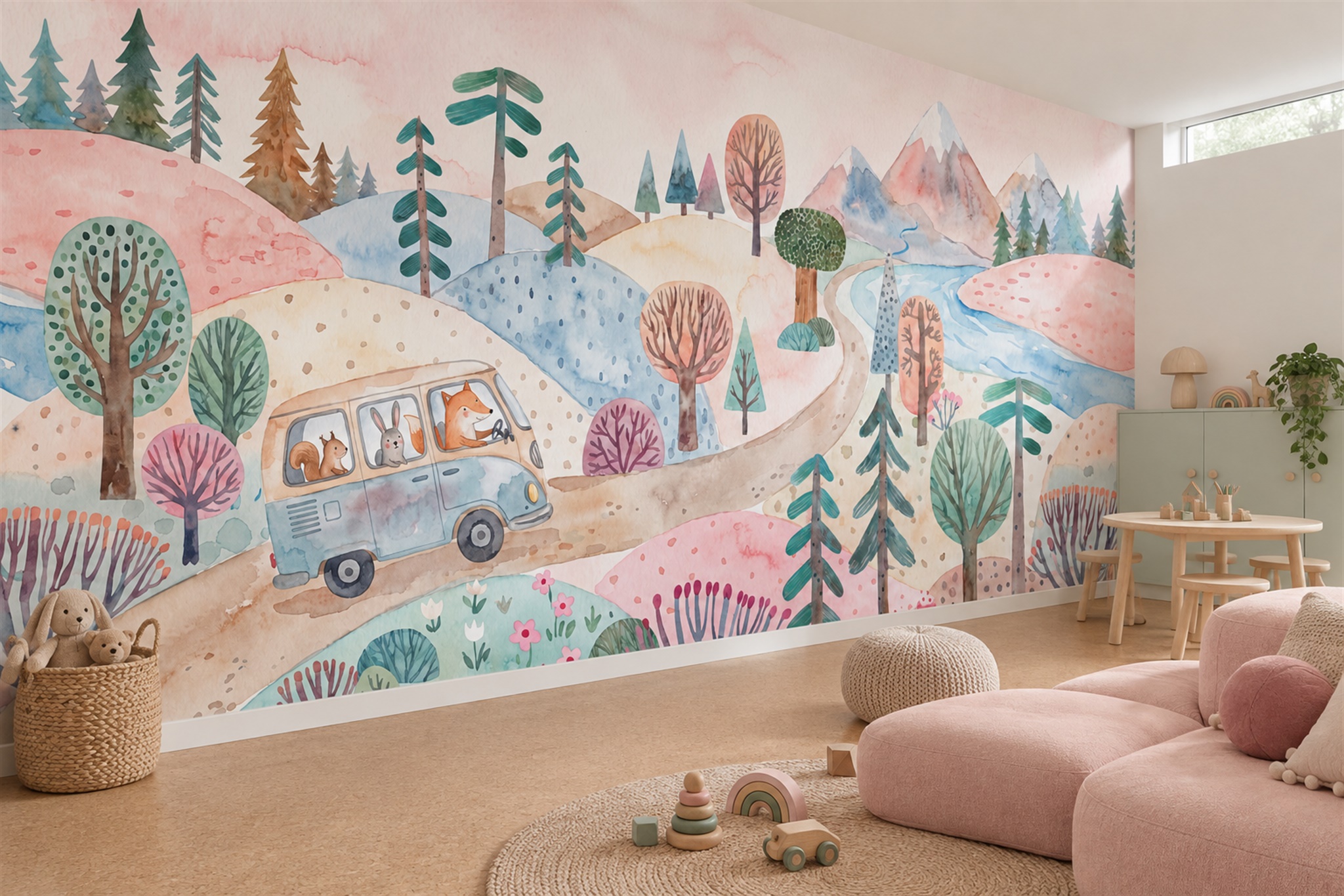 Pastel Landscape Scenic Wallpaper Mural Kids-room-wallpaper-murals, Peel-and-stick Finish