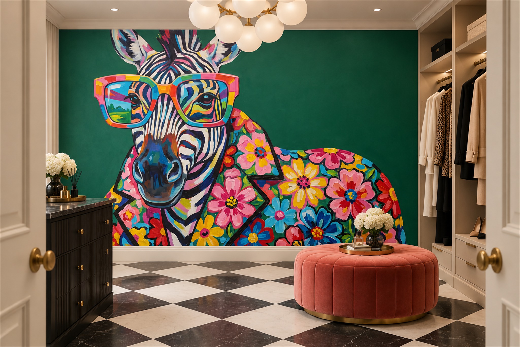 Green Zebra Wallpaper Mural, Peel-and-stick Finish