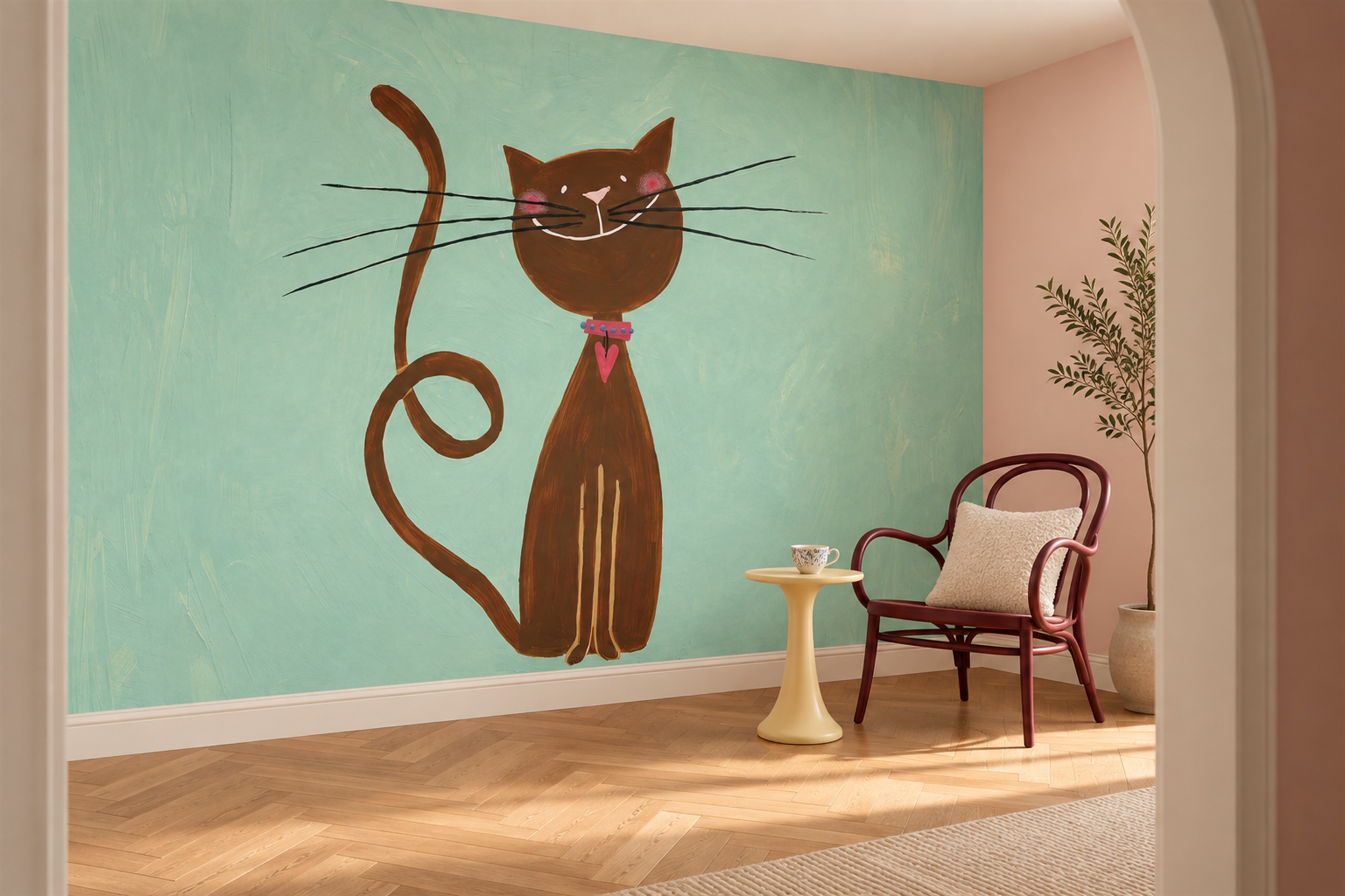 Mint Art Artful Wallpaper Mural Accent-wall-wallpaper-murals, Peel-and-stick Finish