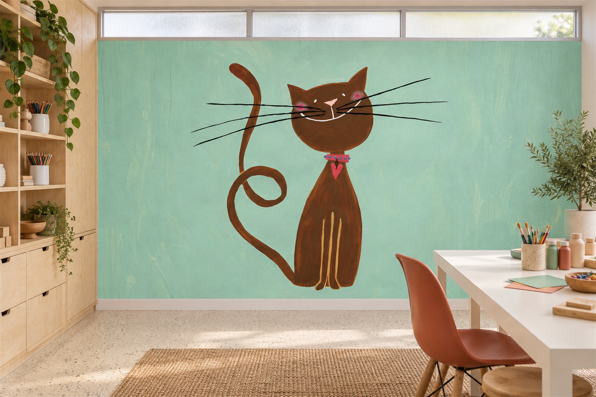 Mint Art Artful Wallpaper Mural Accent-wall-wallpaper-murals, Peel-and-stick Finish