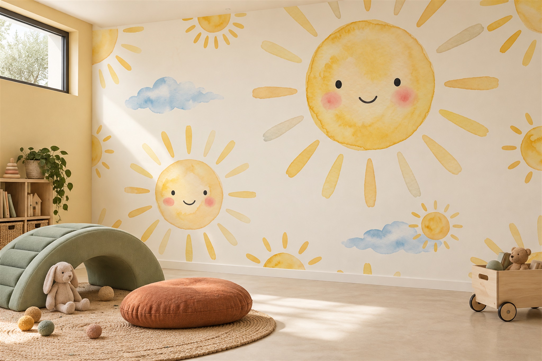 Yellow Pattern Decorative Layered Wallpaper Mural Accent-wall-wallpaper-murals, Peel-and-stick Finish