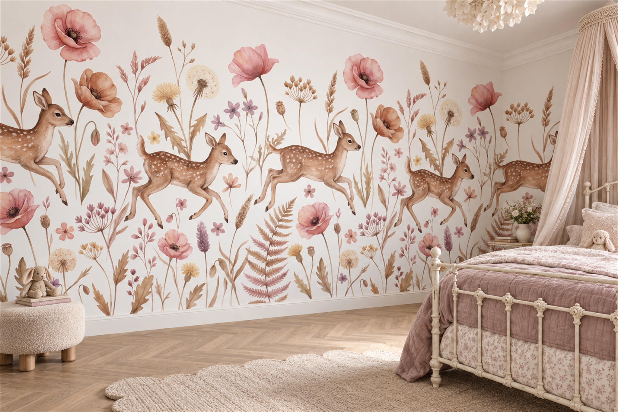 Pink Woodland Scenic Wallpaper Mural, Peel-and-stick Finish